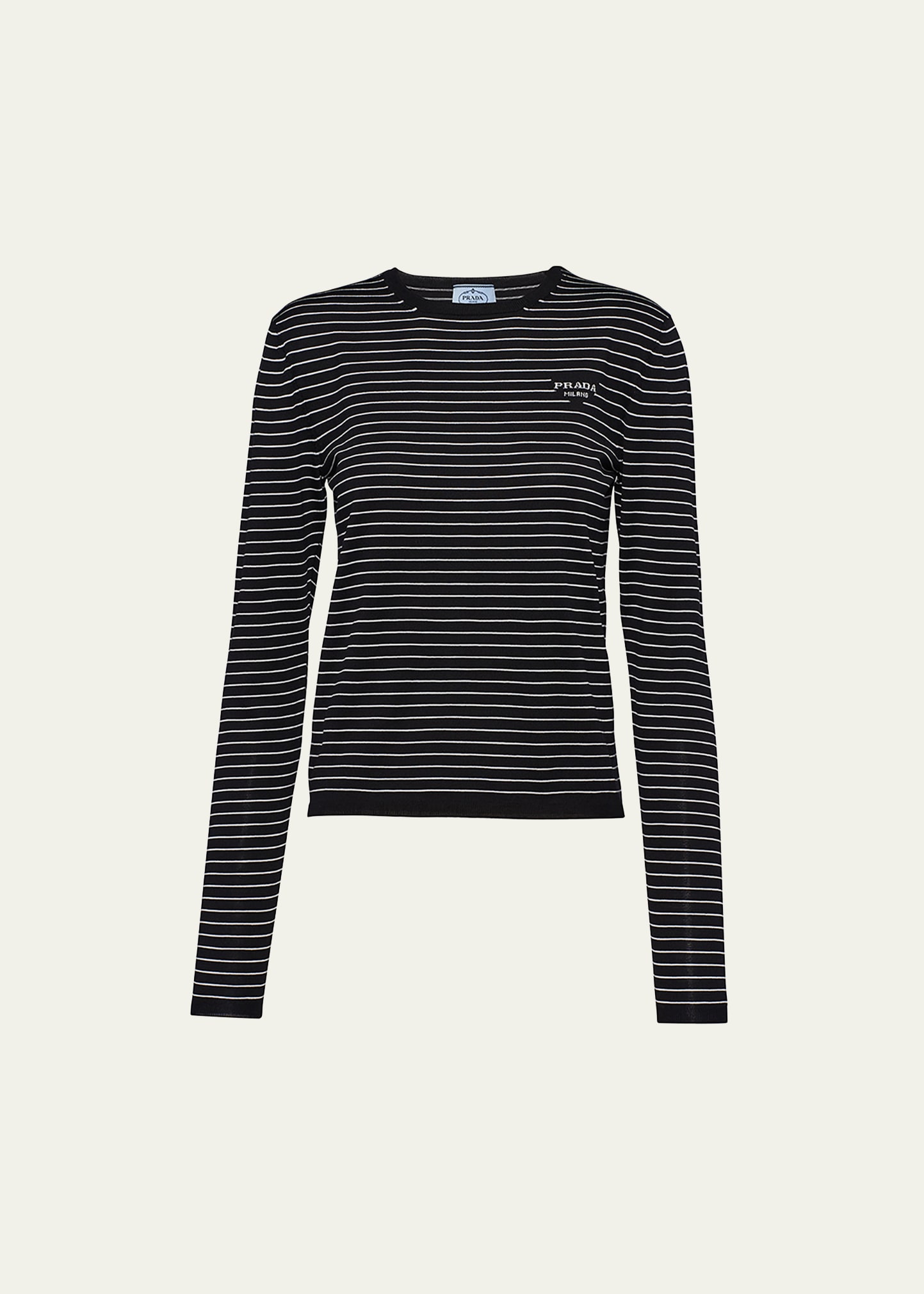 Prada Striped Long-sleeve Shirt In F0964 Bianco Nero