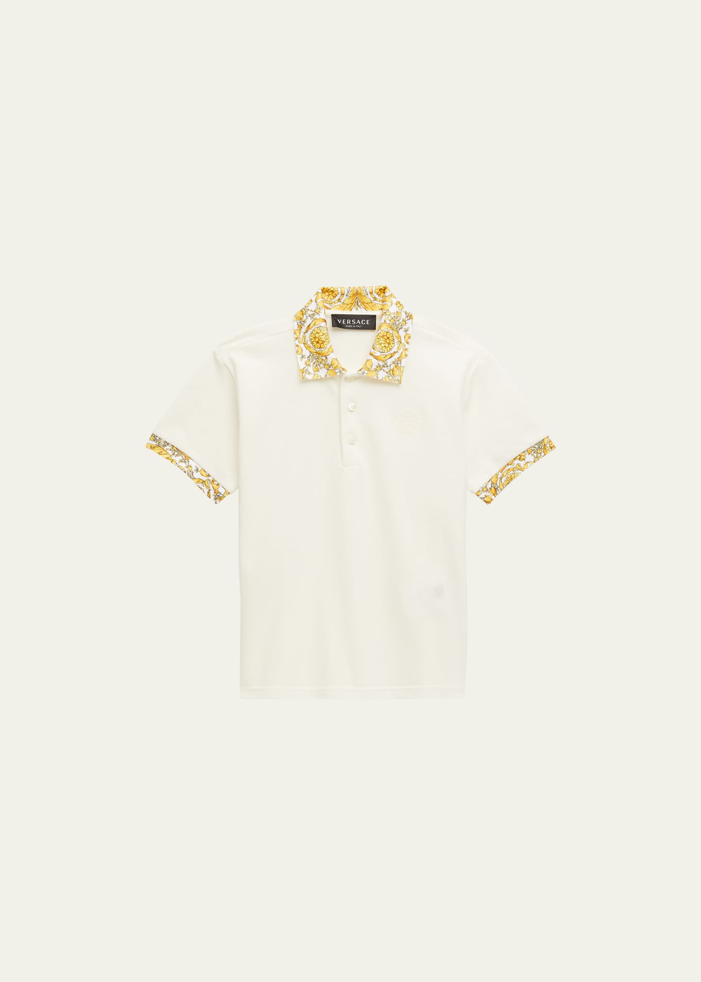 Versace Kids' Boy's Barocco-print Polo Shirt In Black Gold