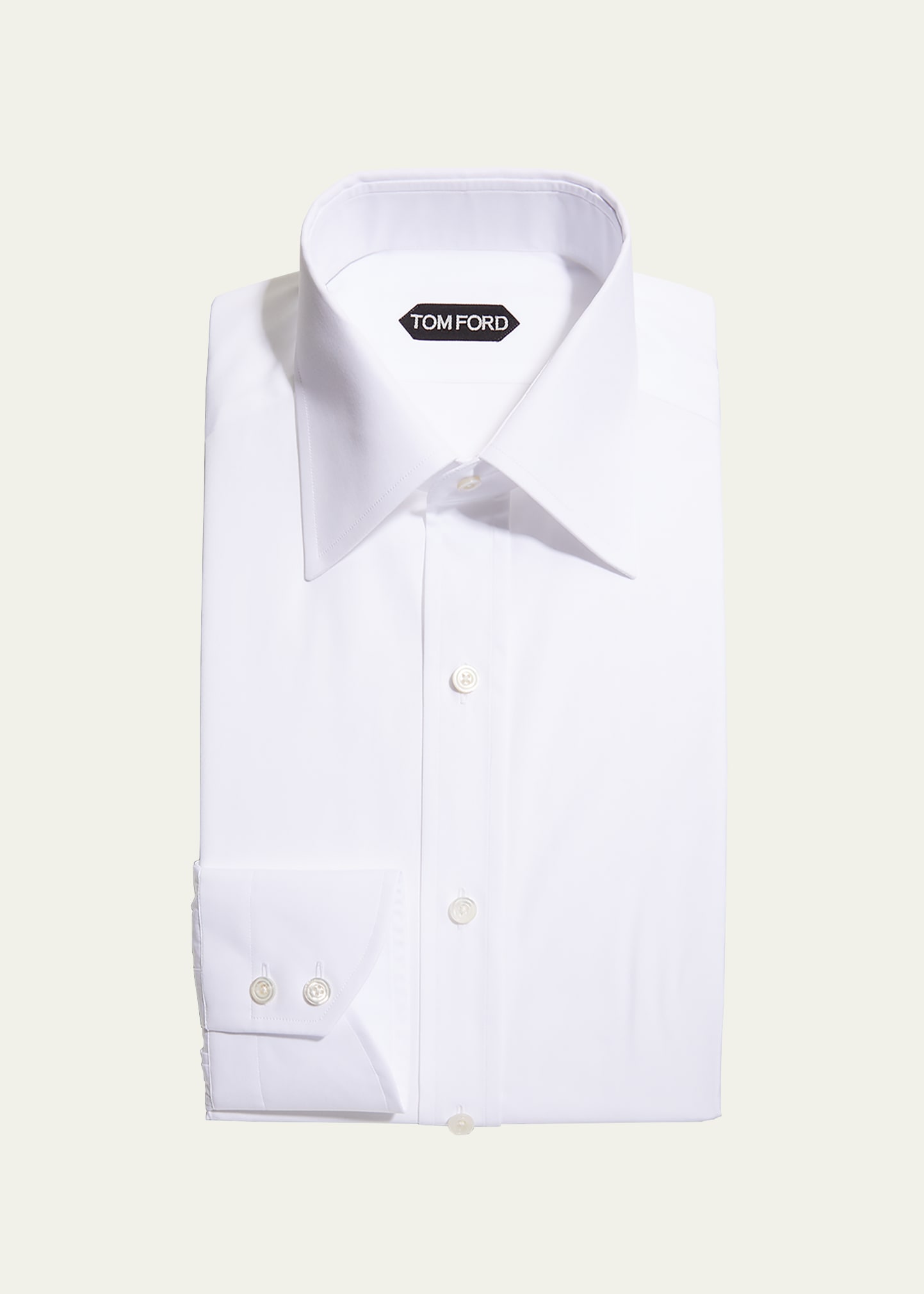 Shop Tom Ford Men's Solid Cotton Dress Shirt In White Solid