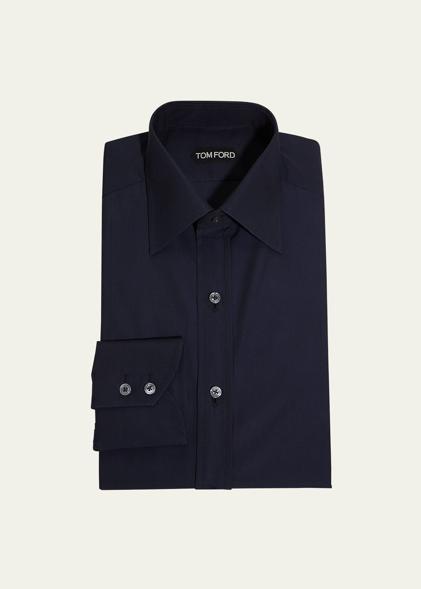 Shop Tom Ford Men's Solid Cotton Dress Shirt In Dark Blue Solid