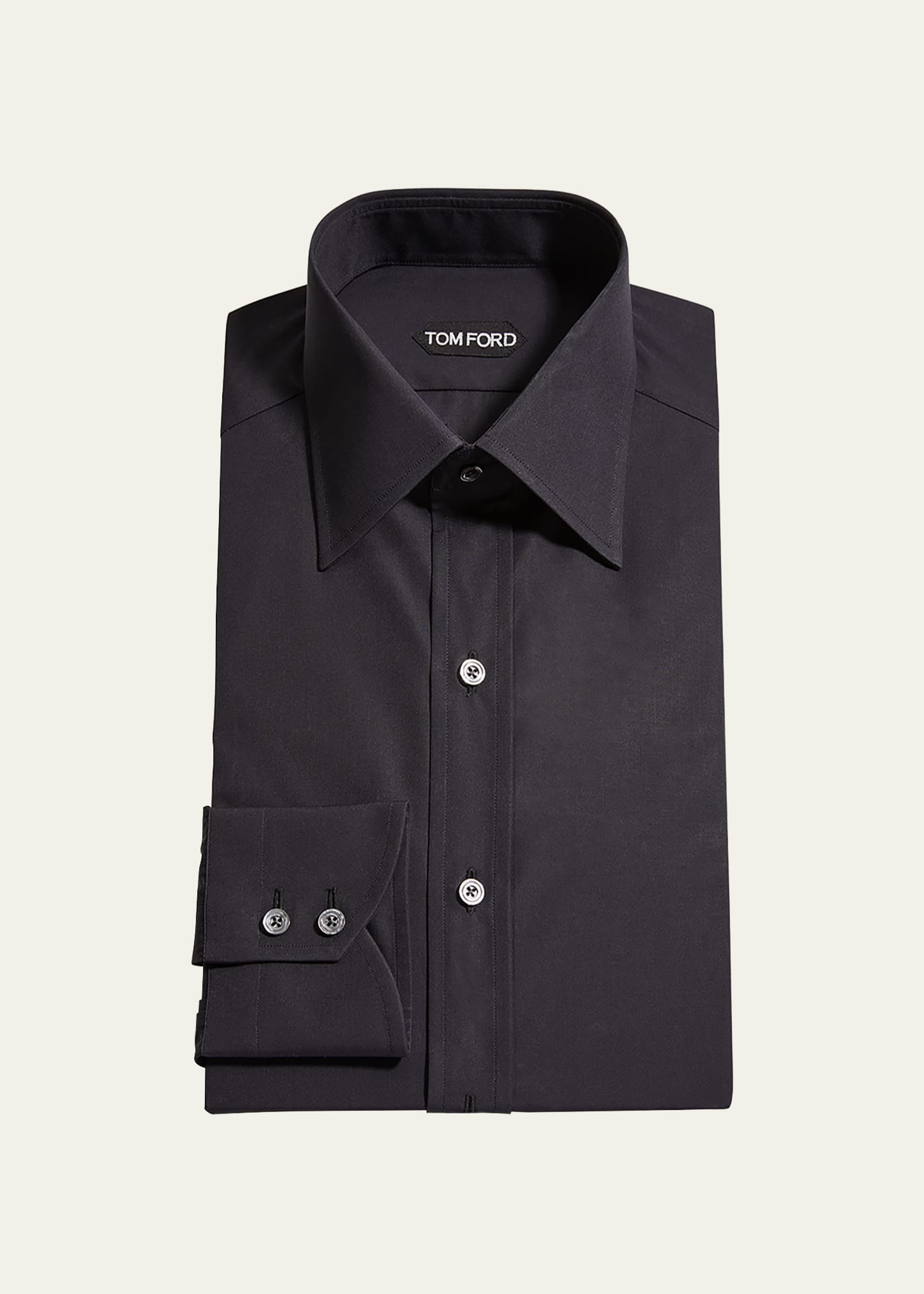 Shop Tom Ford Men's Solid Cotton Dress Shirt In Black Solid