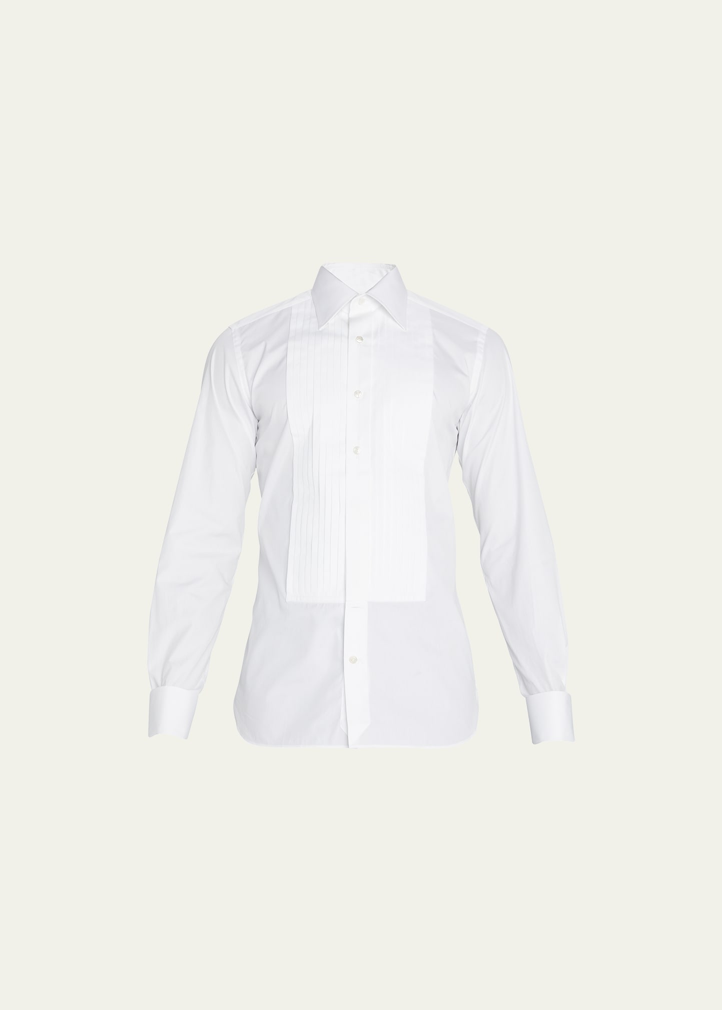 Shop Tom Ford Men's Pleated Bib-front Cotton Dress Shirt In White Solid