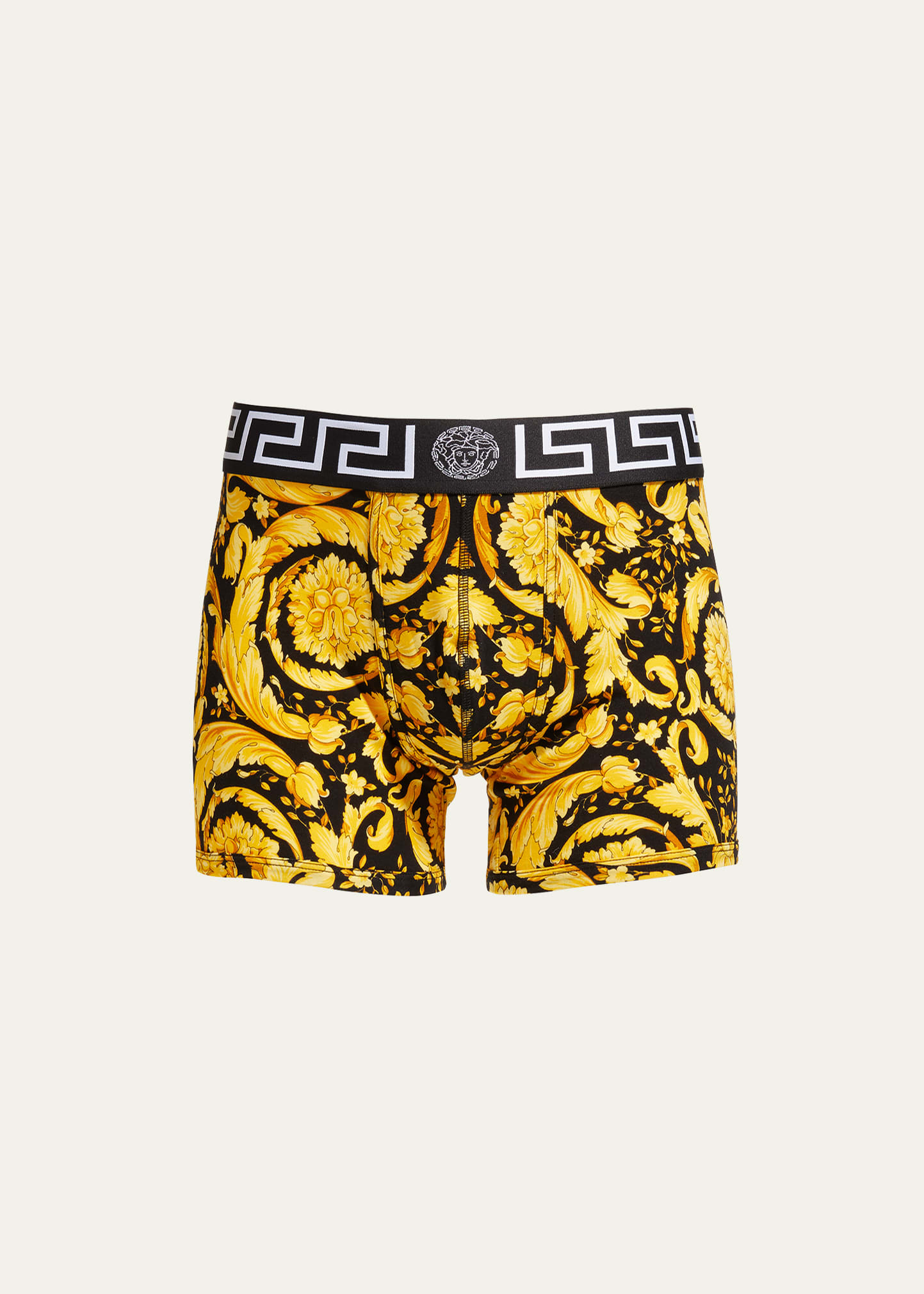 Versace Men's Barocco Greca Boxer Briefs In Black/gold