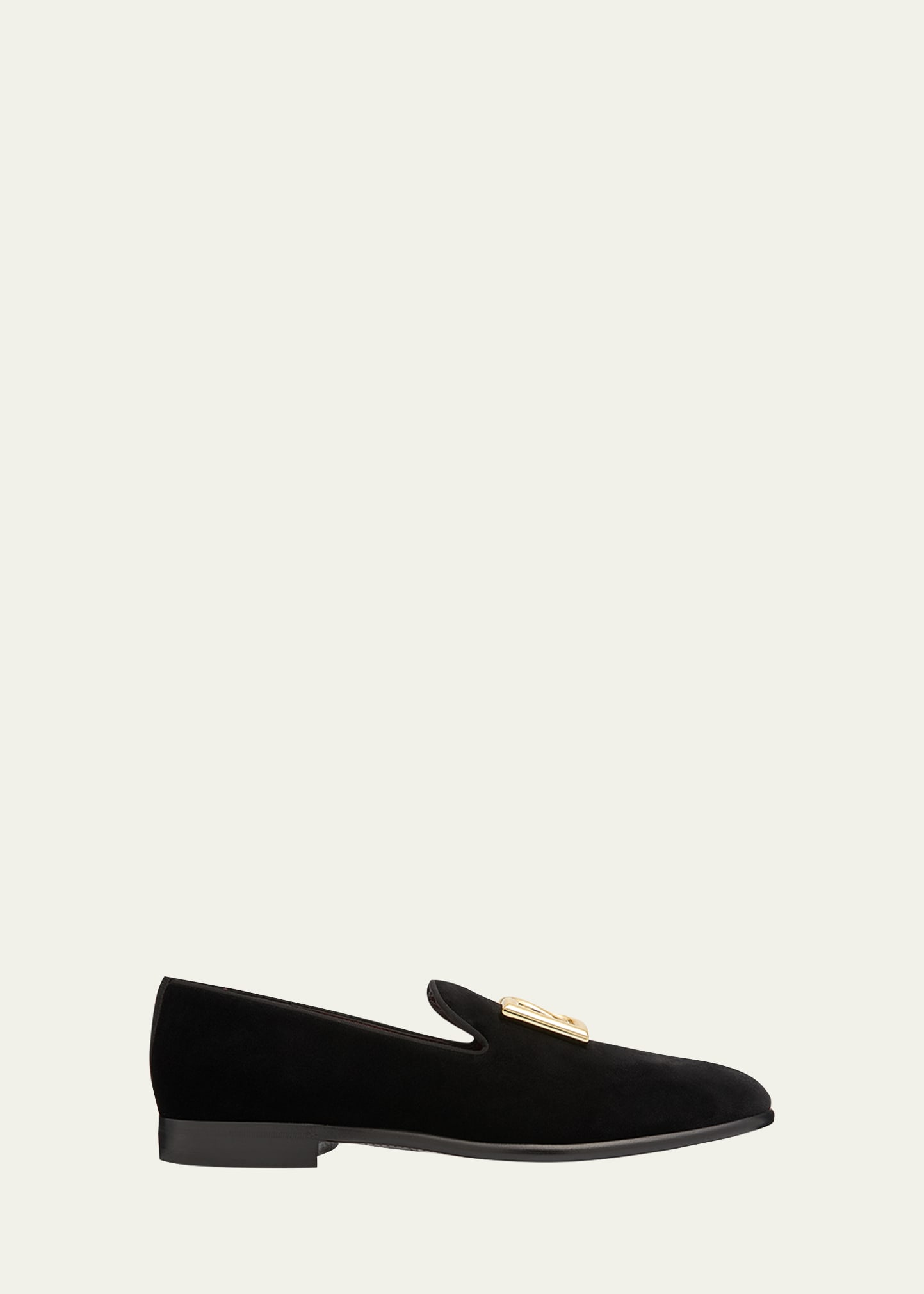 Dolce & Gabbana Men's Logo Velvet Dress Loafers In Black