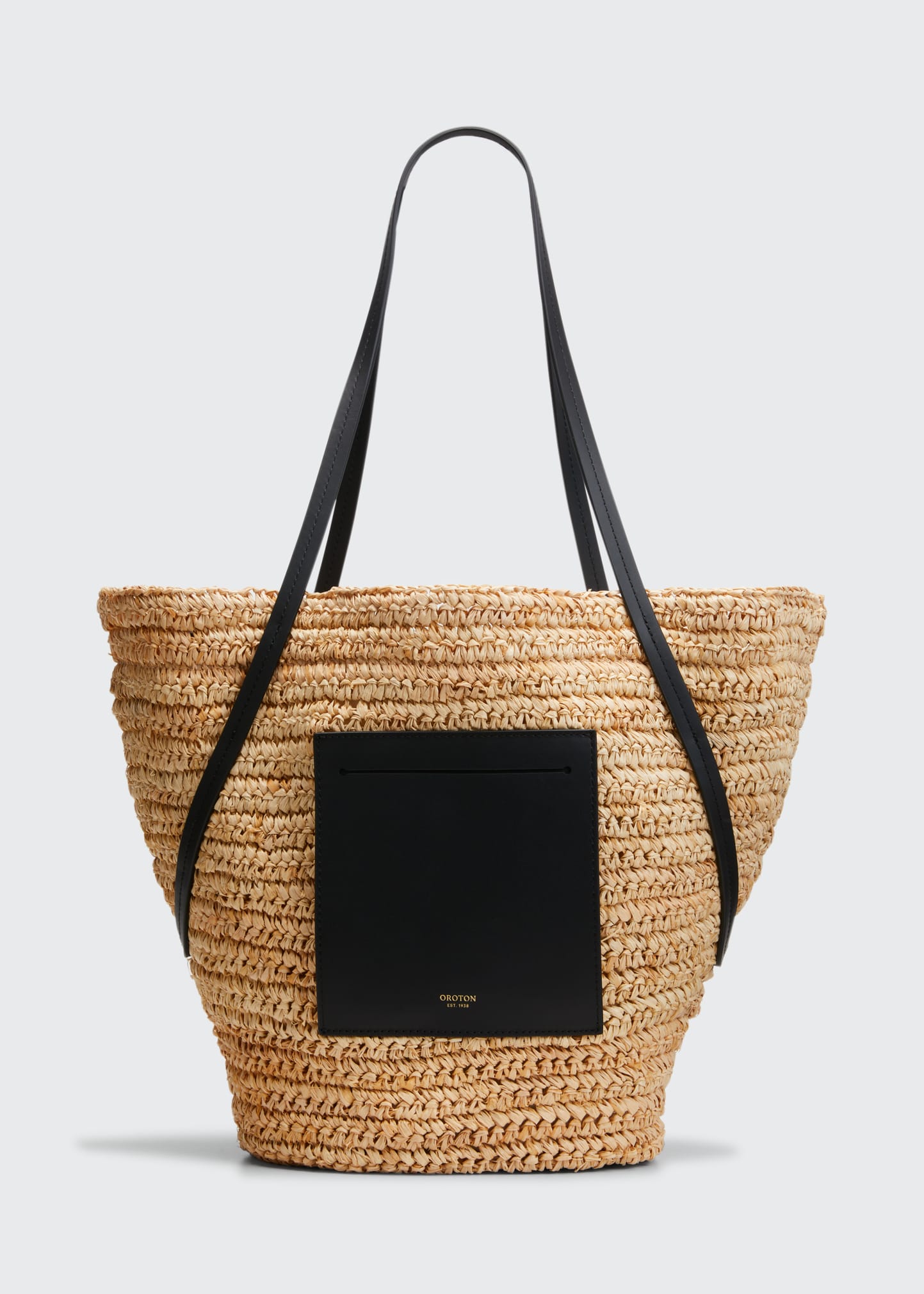 Oroton Jensen Straw Leather Tote Bag In Natural/black ModeSens