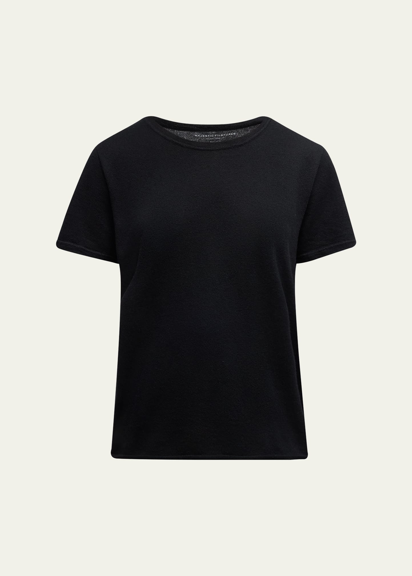 Majestic Cashmere Short-sleeve Crewneck Top In 002 Noir