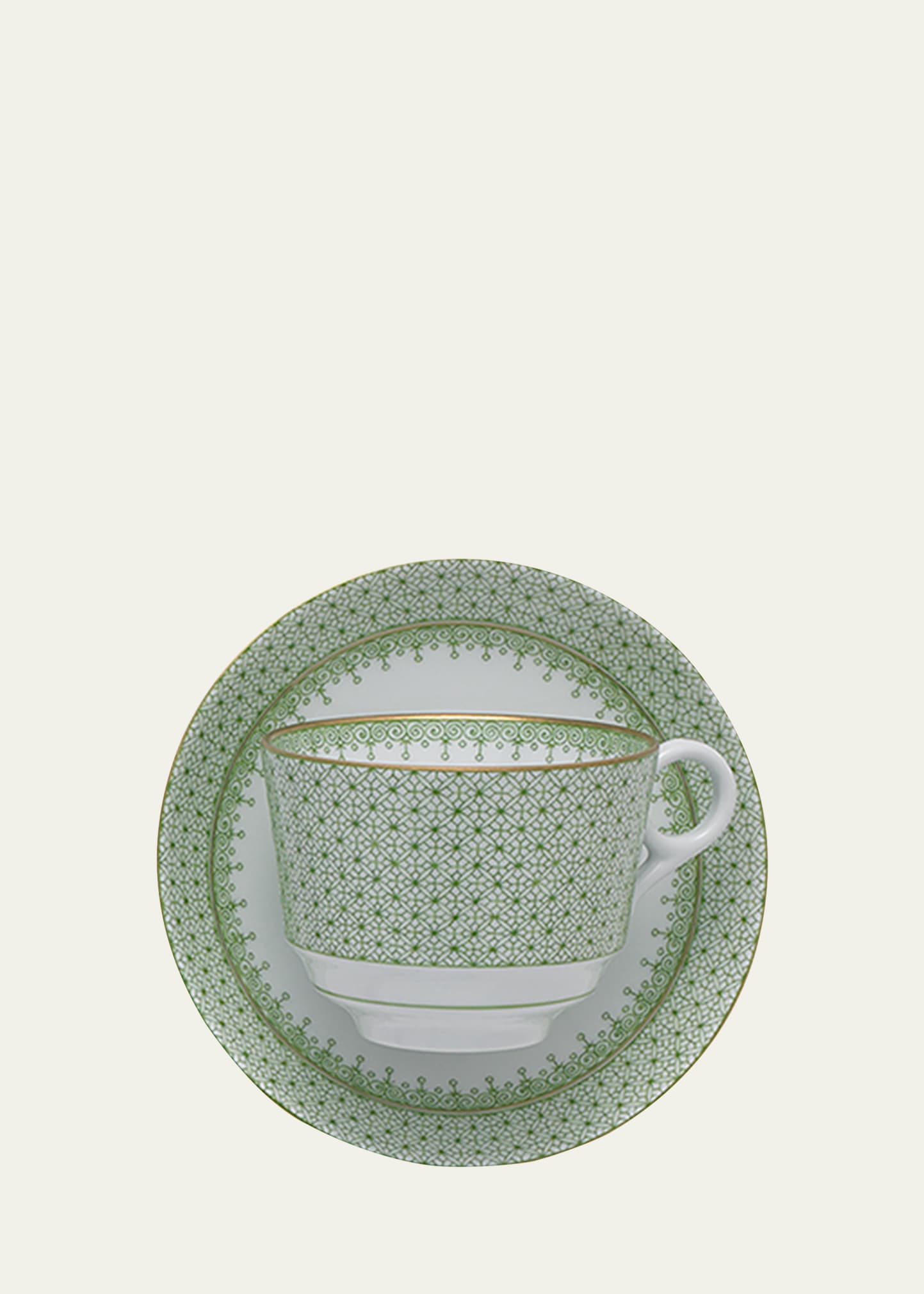 Mottahedeh Apple Lace Tea Cup & Saucer Plate In Lt. Green