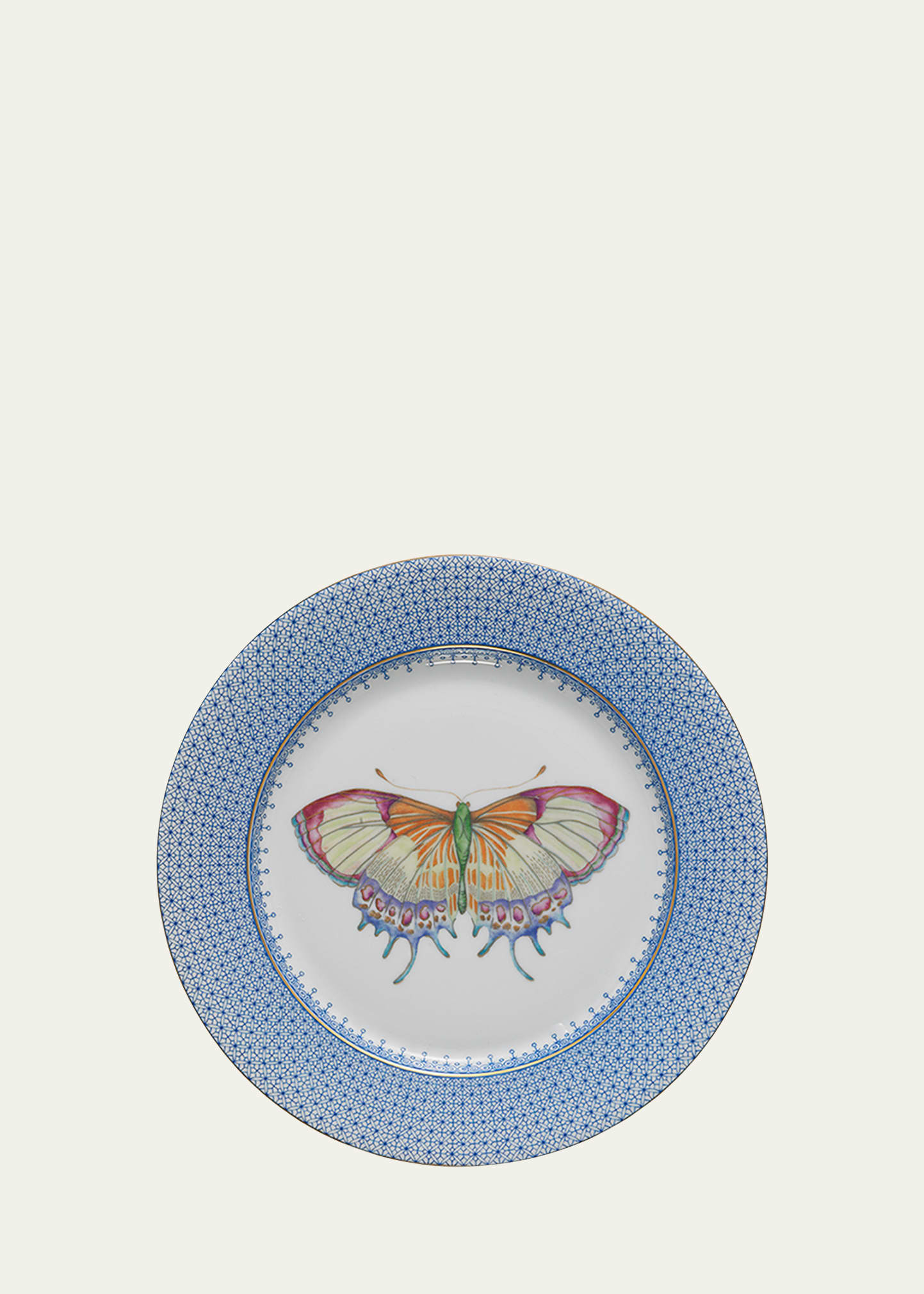 Mottahedeh Cornflower Lace Dessert Plate With Butterfly Center In Lt. Blue
