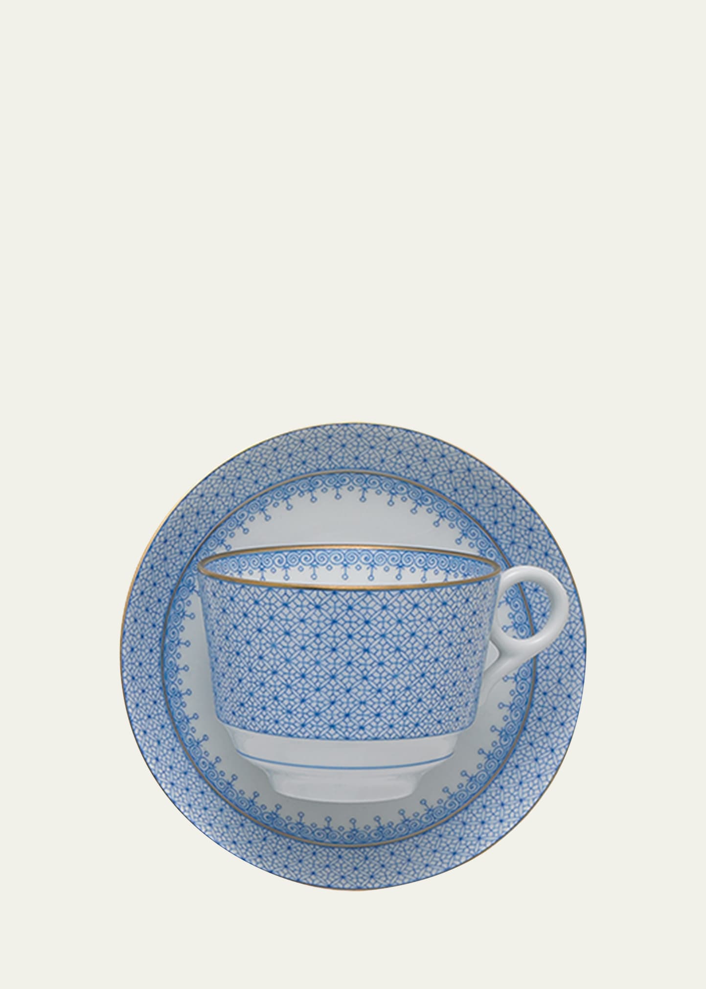 Mottahedeh Cornflower Lace Teacup & Saucer Plate In Lt. Blue