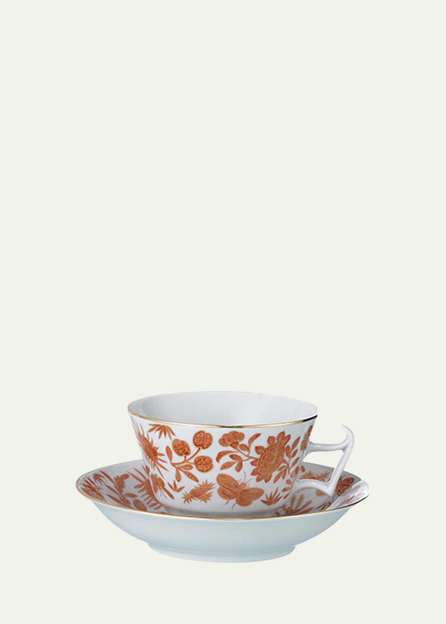 Shop Mottahedeh Sacred Bird & Butterfly Teacup & Saucer Plate In Orange
