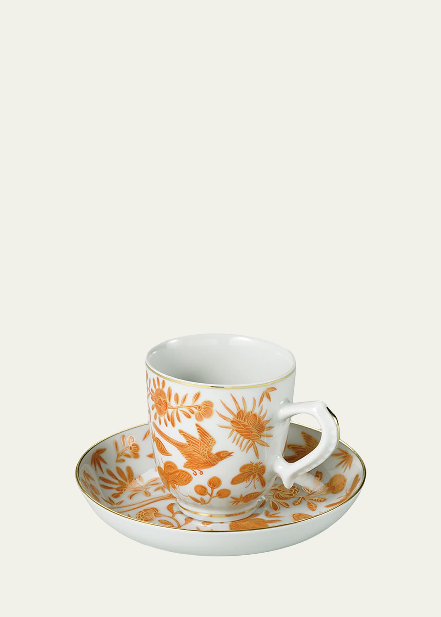 Mottahedeh Sacred Bird & Butterfly Demitasse Cup & Saucer Plate In Orange