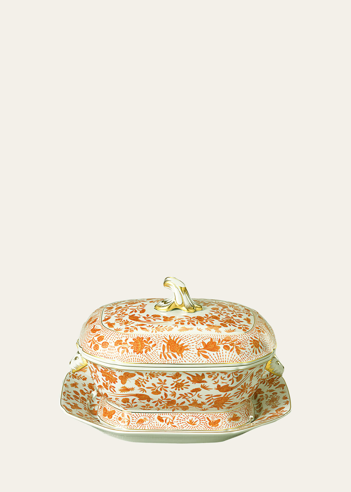 Mottahedeh Sacred Bird & Butterfly Octagonal Tureen & Platter Set In Orange
