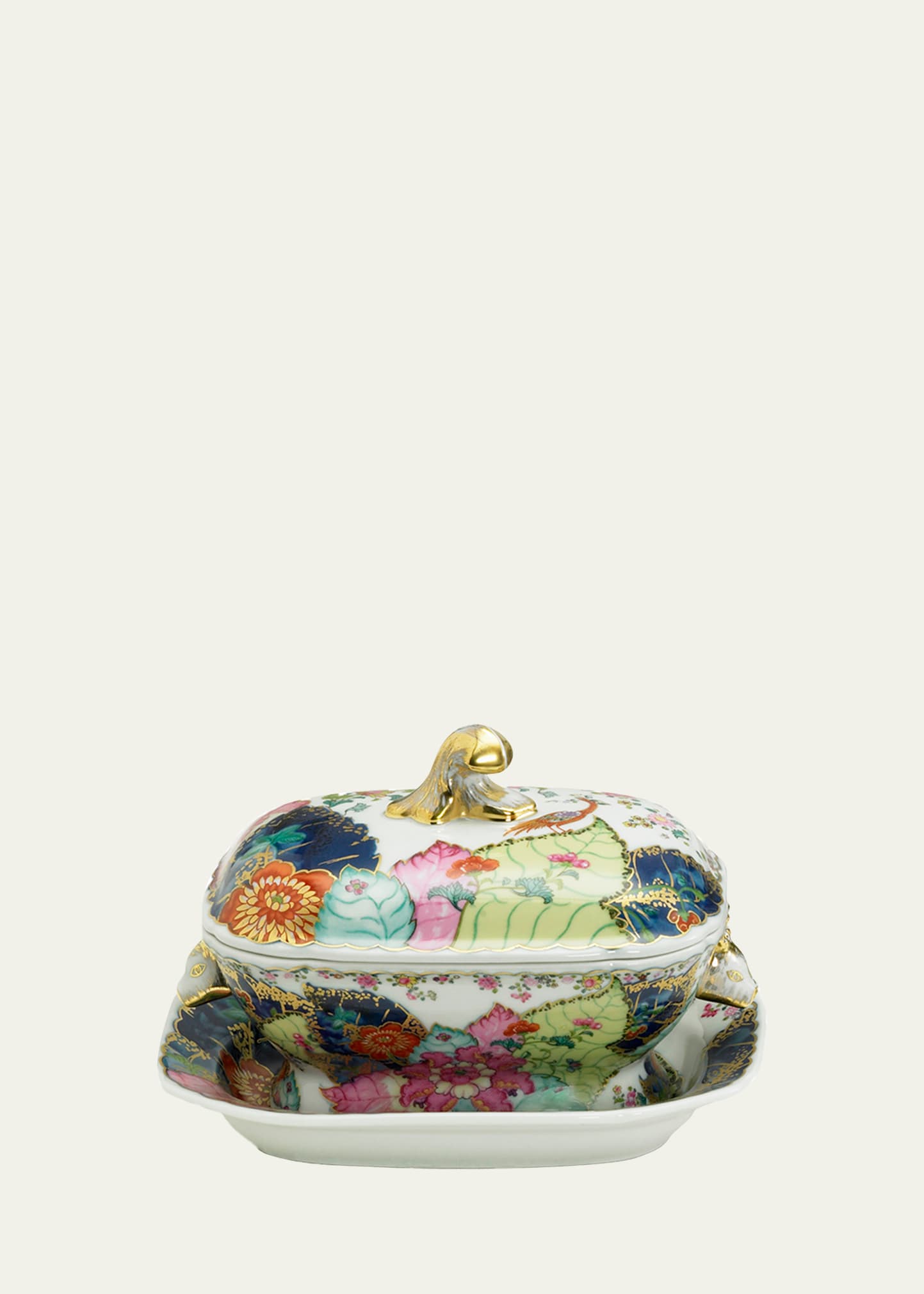 Mottahedeh Tobacco Leaf Small Tureen & Stand In Multi