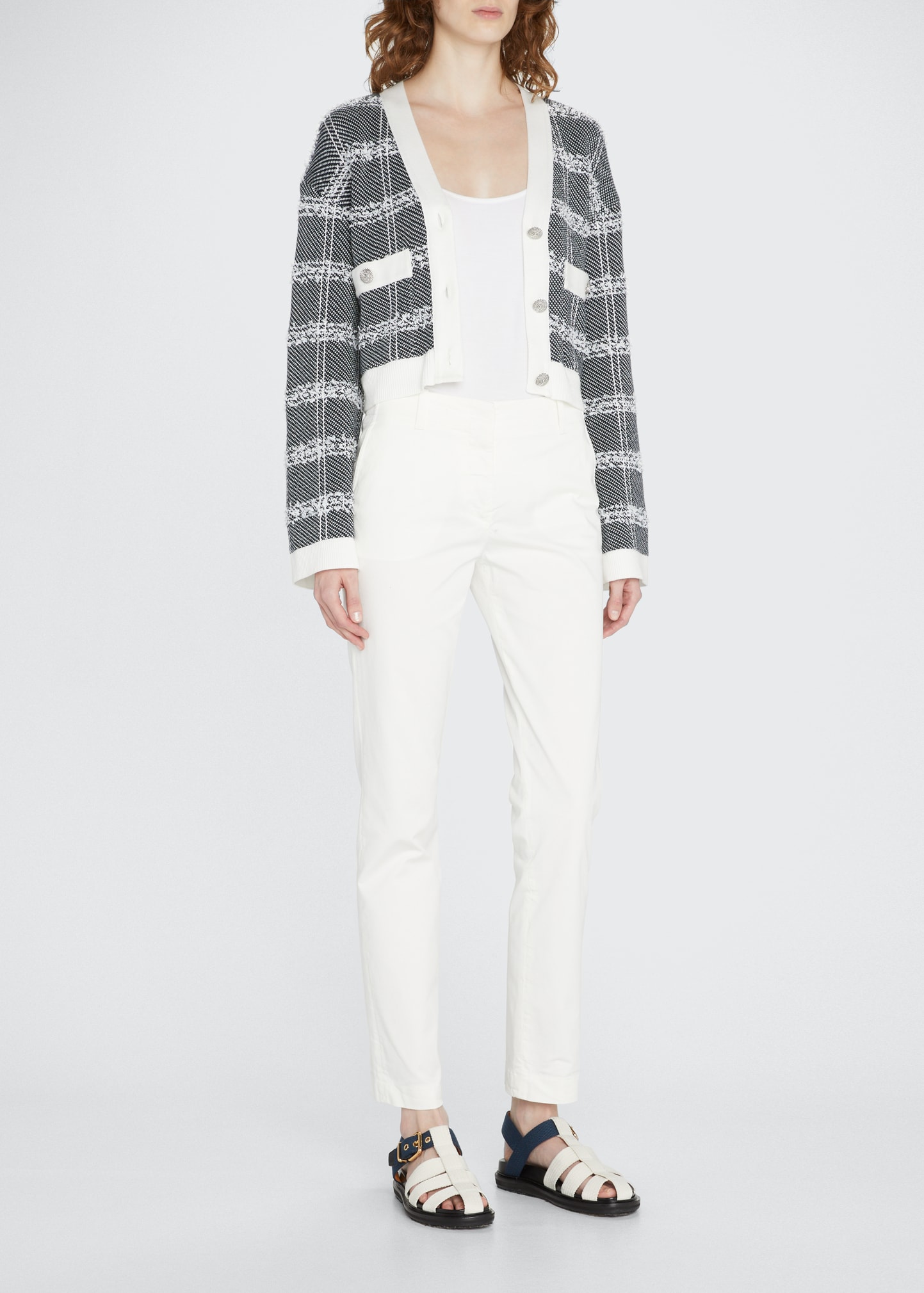 ADEAM Coco Check Tweed Crop Cardigan | Smart Closet