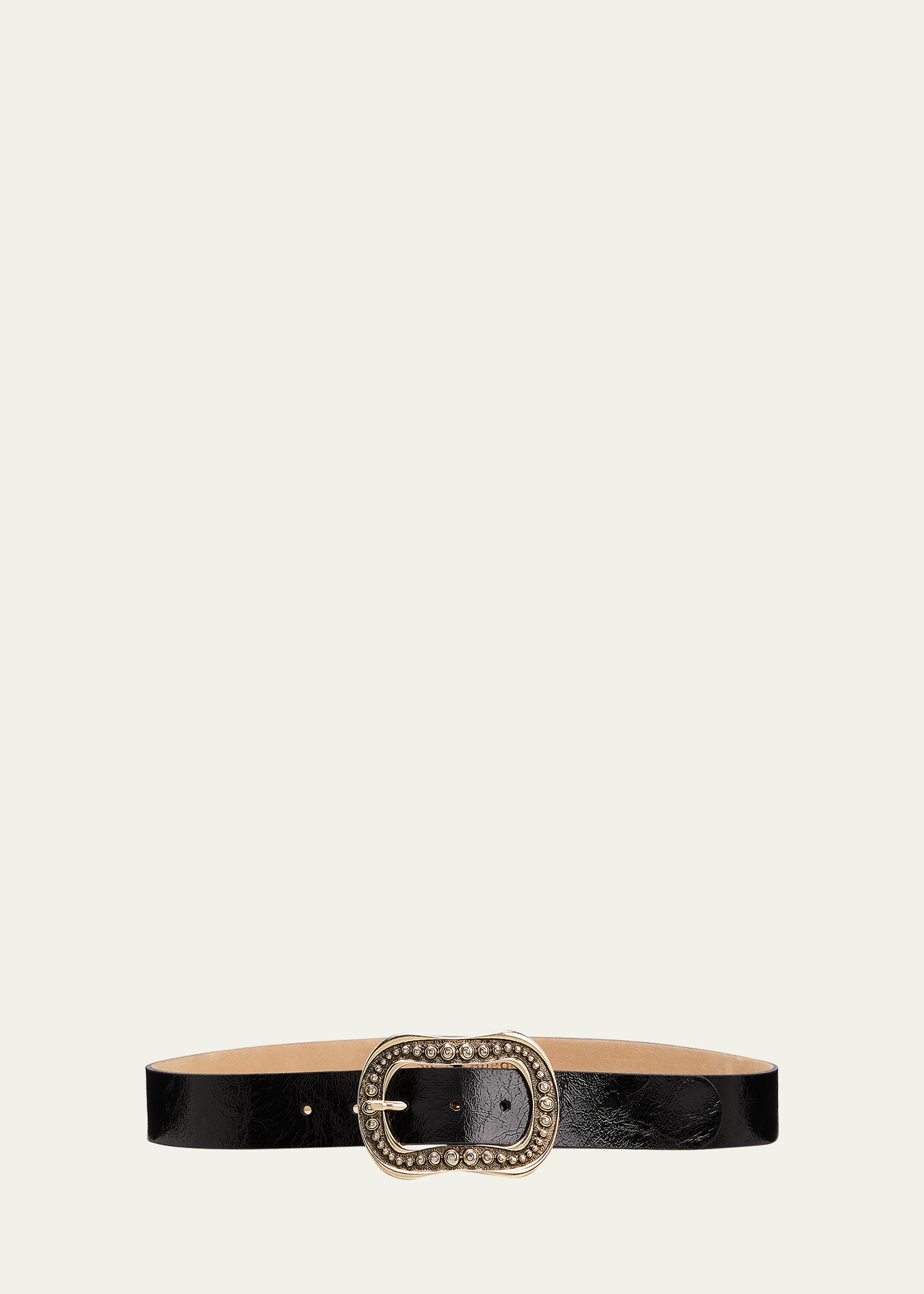 Streets Ahead Studded Shiny Leather Buckle Belt In Black / Gold
