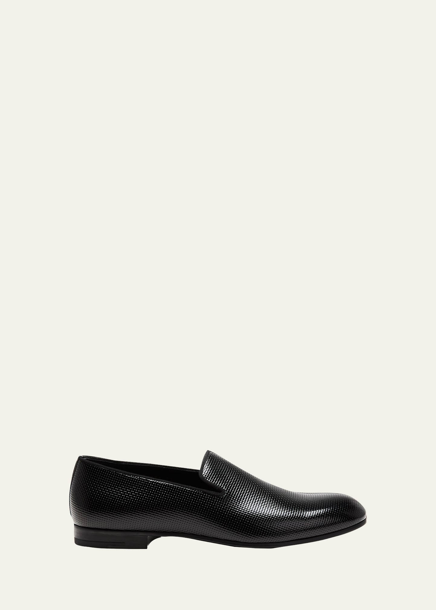 Giorgio Armani Men's Textured Leather Formal Loafers In Black