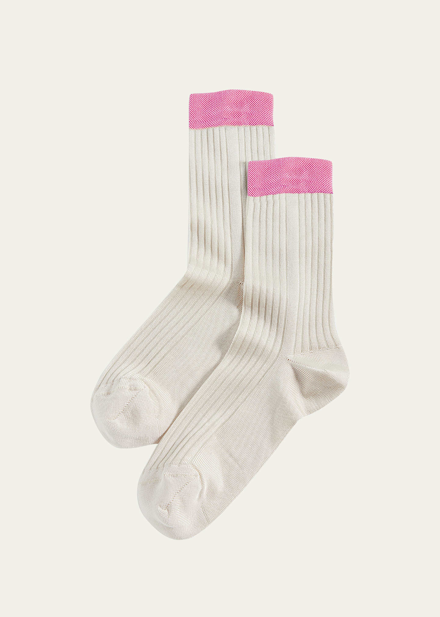Stems Silky Colorblock Rib Crew Socks In Ivory/pink