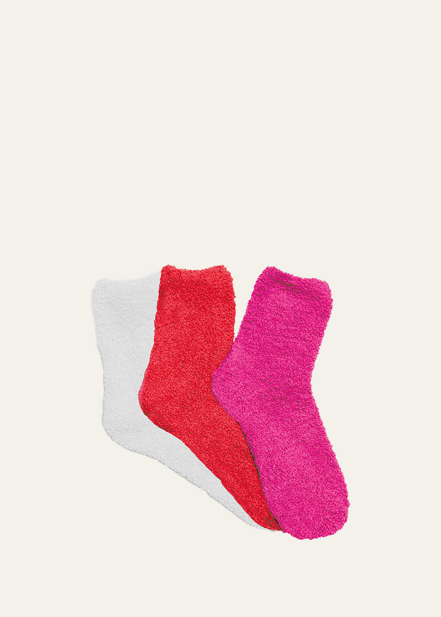 Stems Plush Ankle Socks 3-pack In Red/pink/ivory