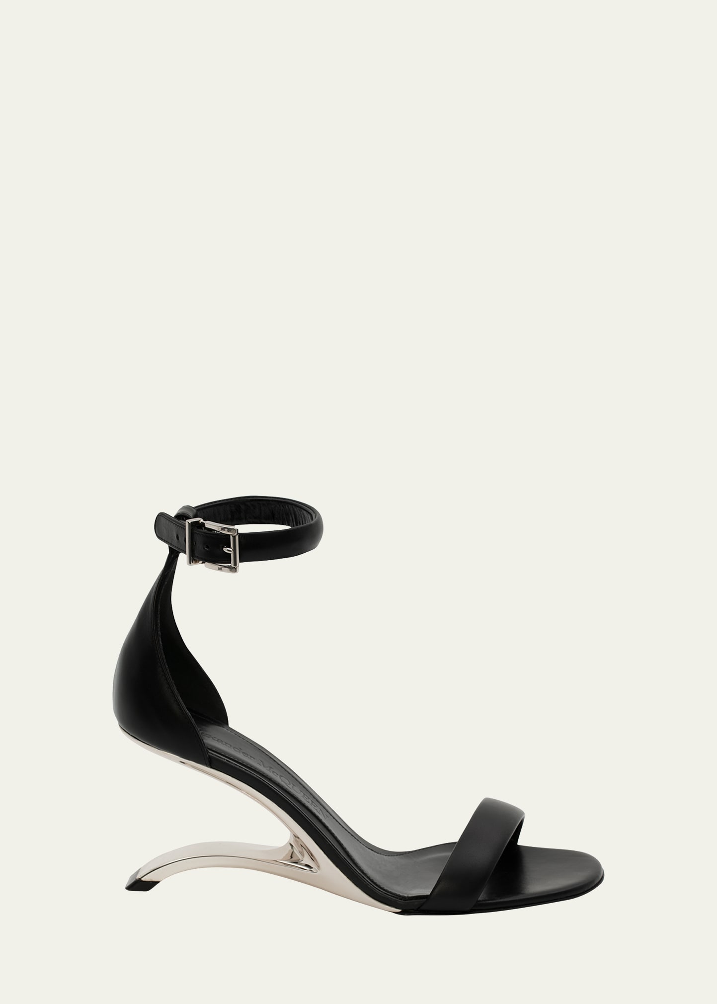 Alexander Mcqueen Arc Calfskin Architectural-heel Sandals In Blk Silver ...