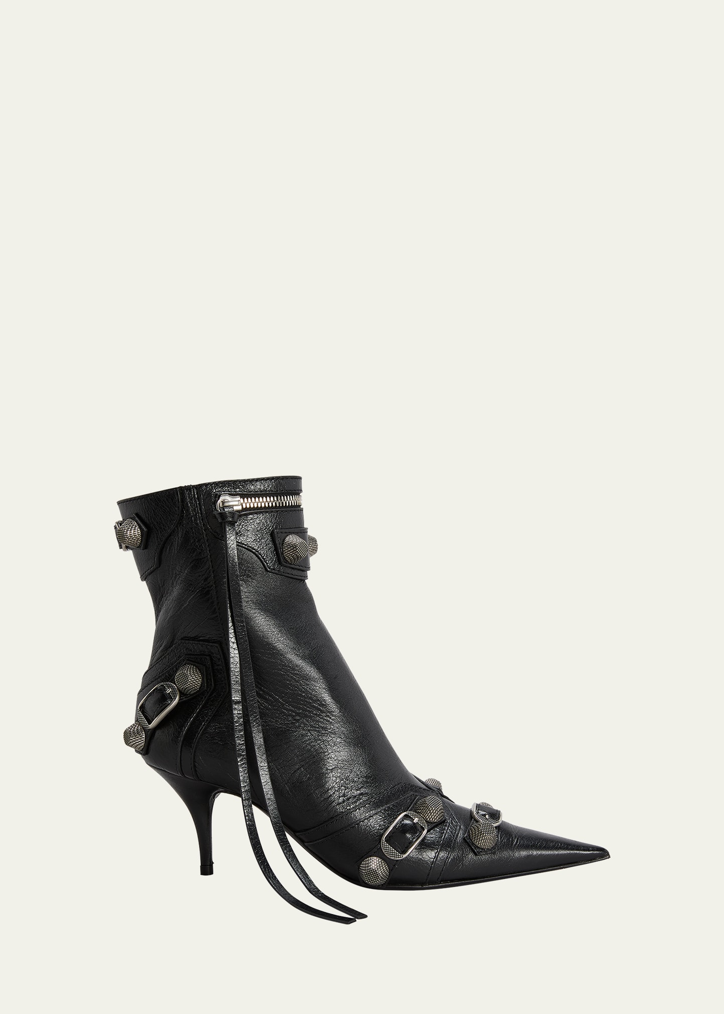 Balenciaga Cagole Lambskin Buckle Zip Ankle Booties In Black