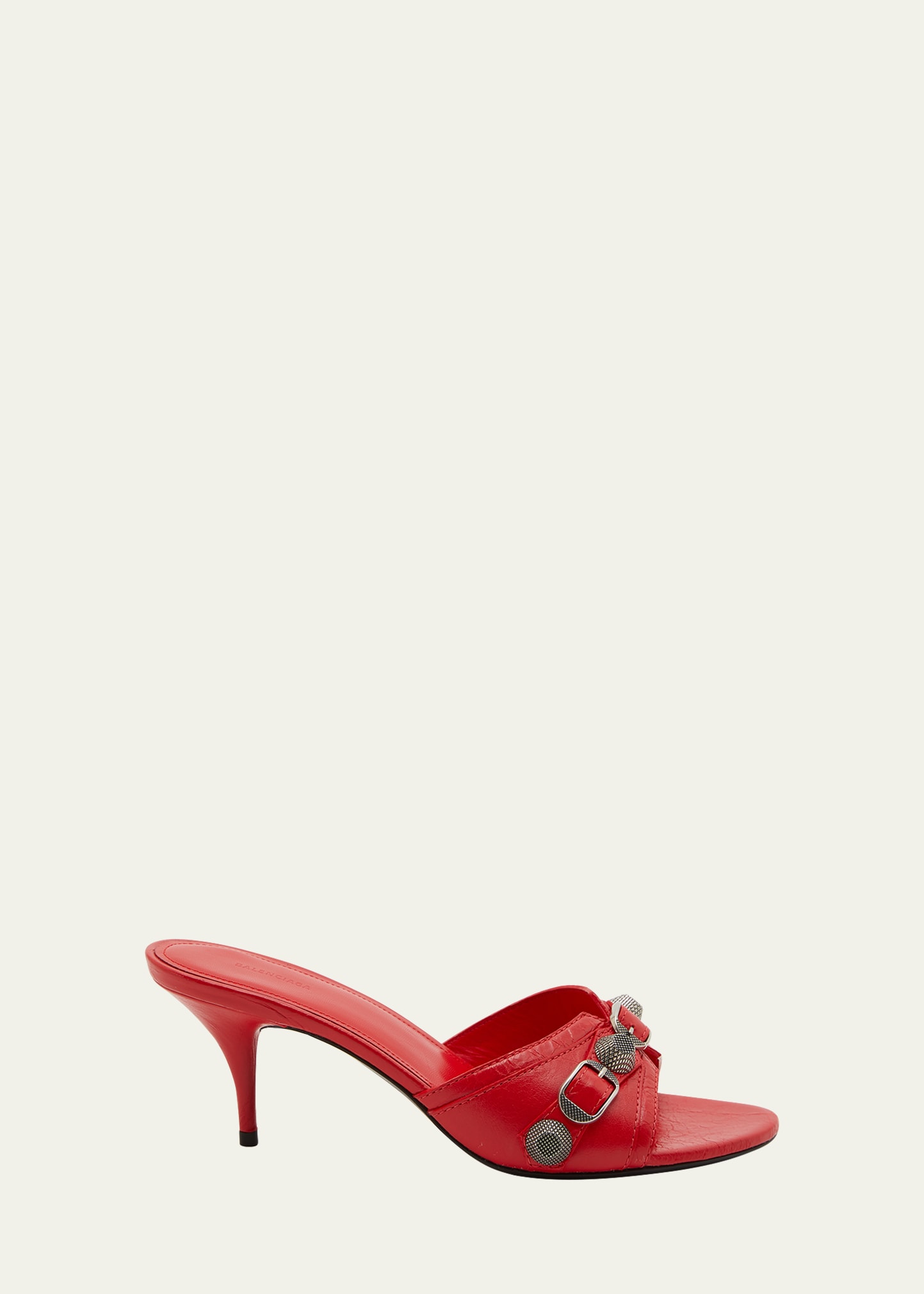 Balenciaga Cagole Lambskin Buckle Slide Sandals In 6081 Tomato Red/a