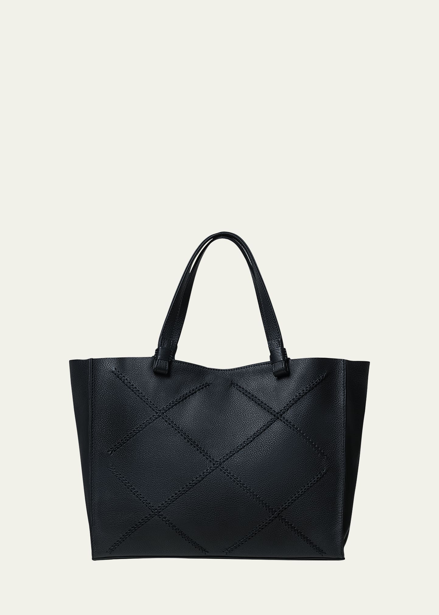 Callista Medium Braided Leather Tote Bag In Black