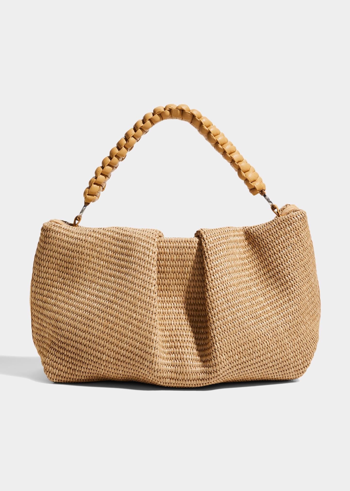 Callista Maxi Pleated Leather & Straw Clutch Bag In Amber ModeSens
