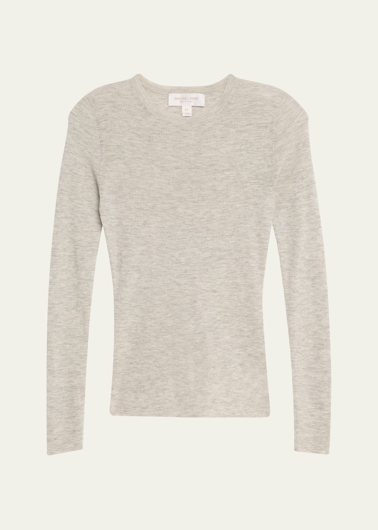 Michael Kors Hutton Ribbed Crewneck Pullover In Pearl Mel