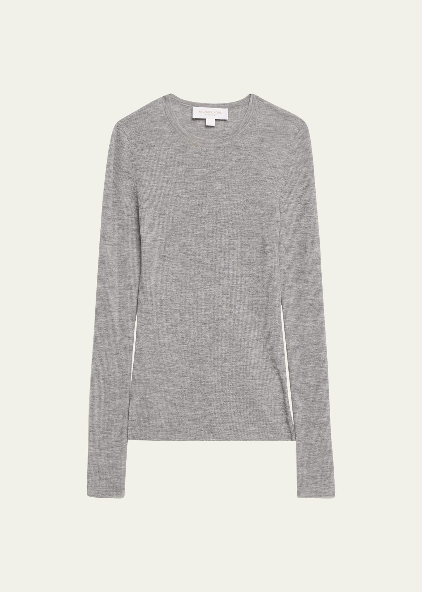 Michael Kors Hutton Ribbed Cashmere Pullover In Banker Mel