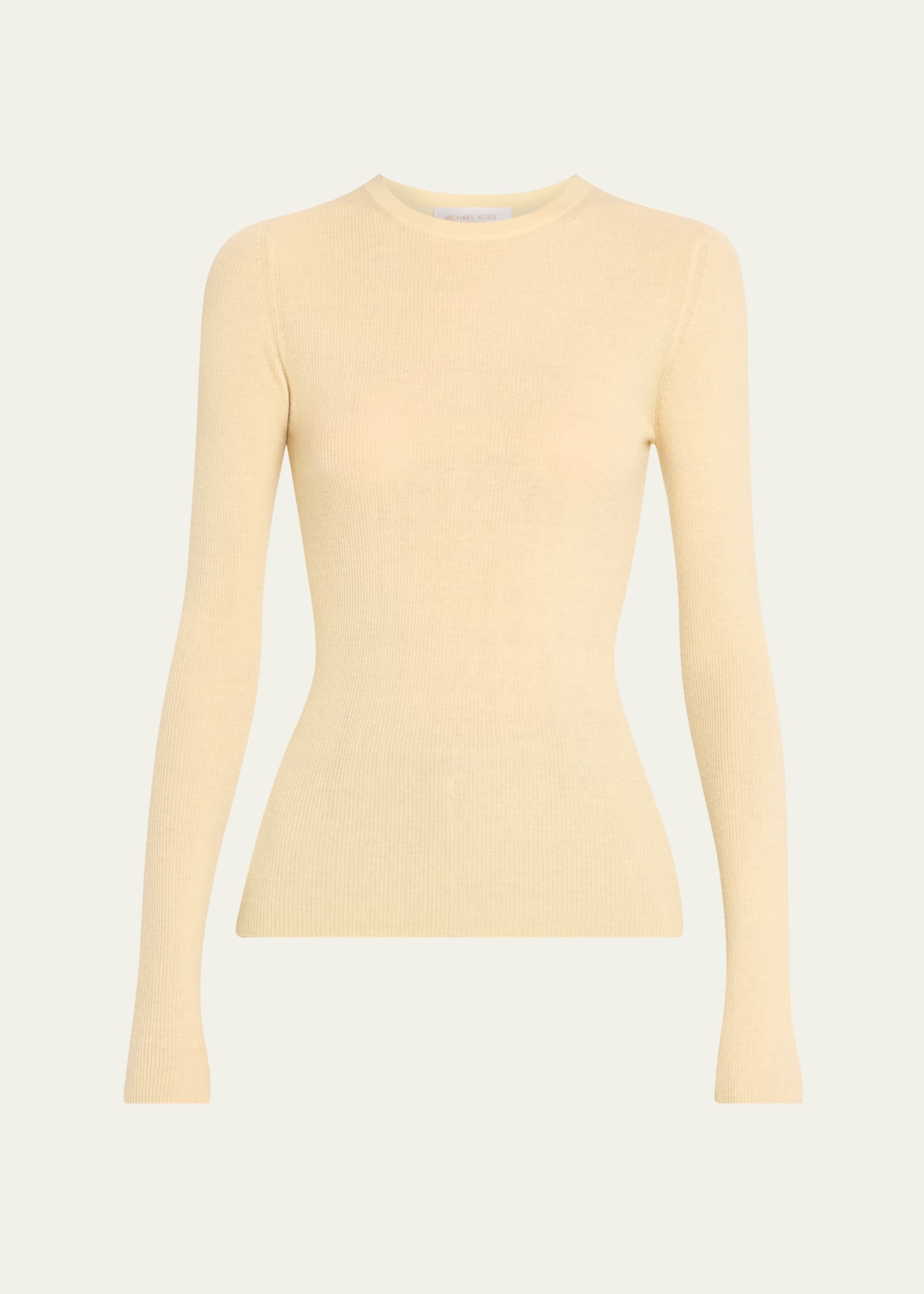 Michael Kors Hutton Ribbed Cashmere Pullover In Parchment