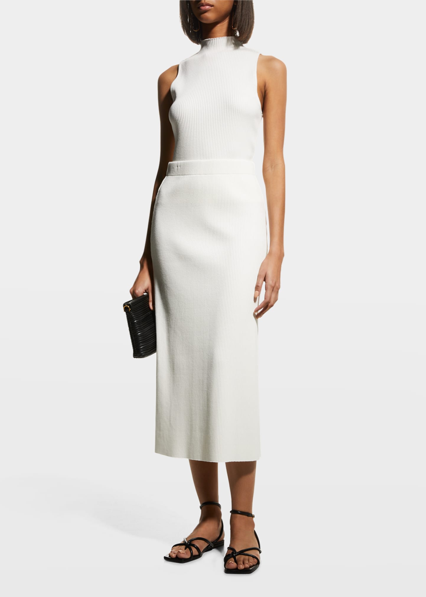 Vince Ribbed Midi Pencil Skirt In Off White