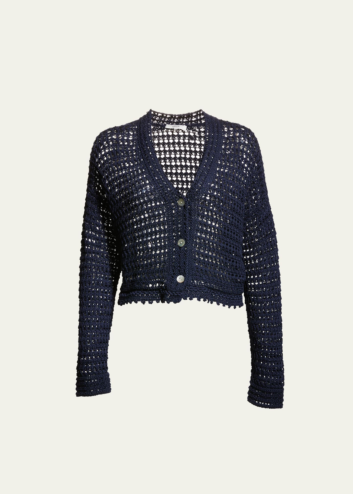 Vince Organic Cotton Crochet Cardigan In Navy