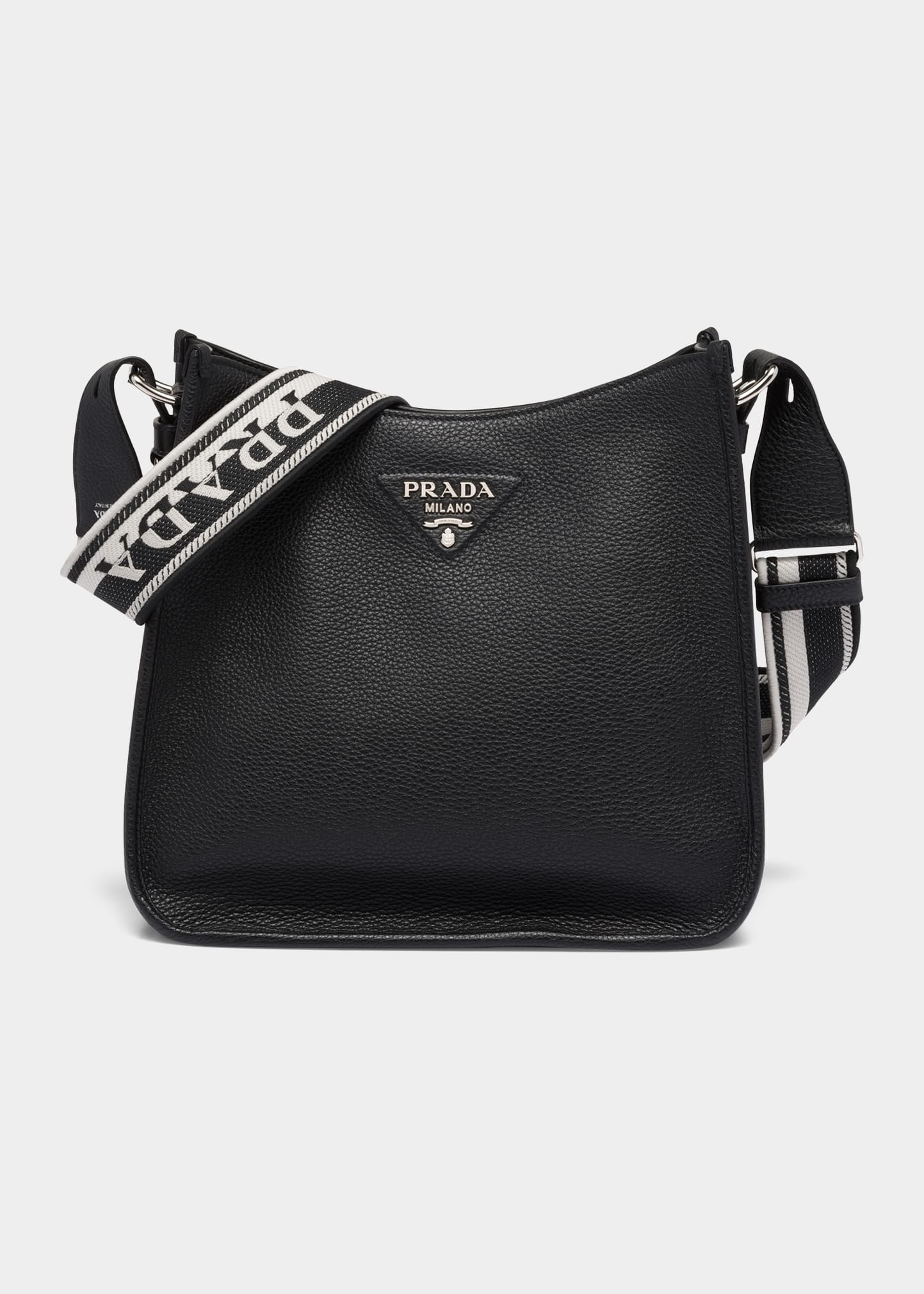 Prada Logo Pebbled Leather Hobo Bag In F0002 Nero ModeSens