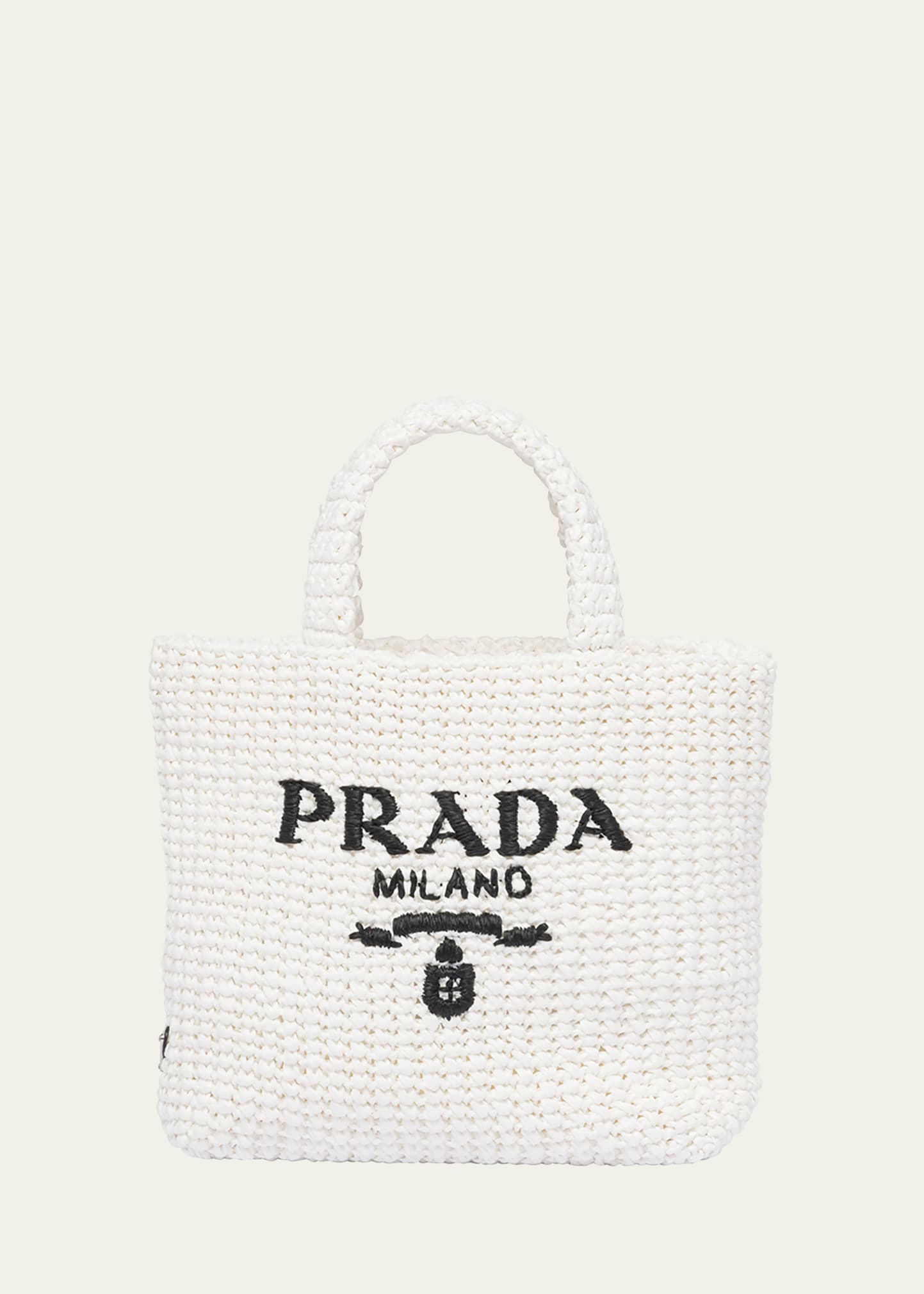 Prada Medium Monogram Raffia Tote Bag In F0009 Bianco