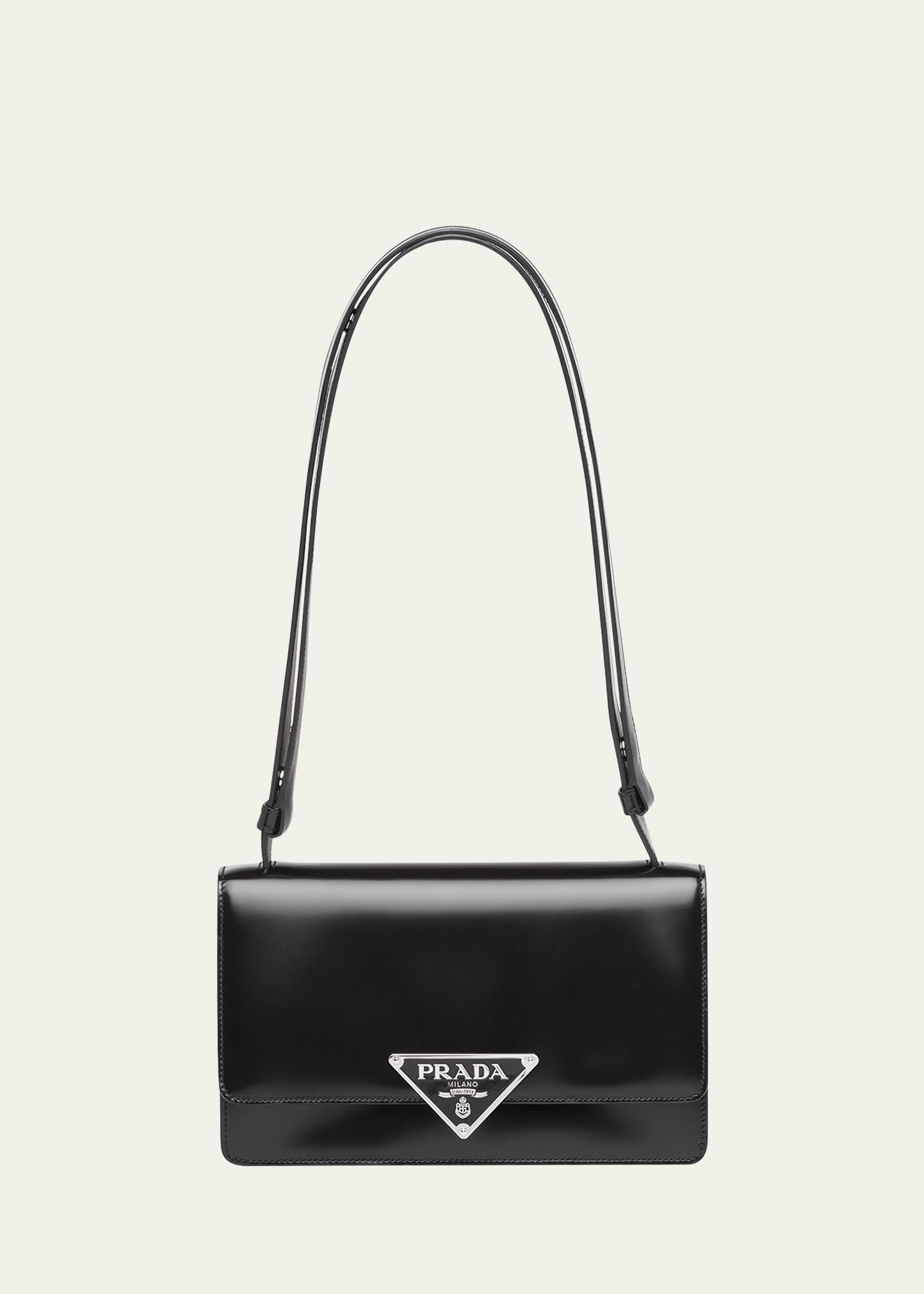 Prada Triangle Logo Spazzolato Leather Shoulder Bag