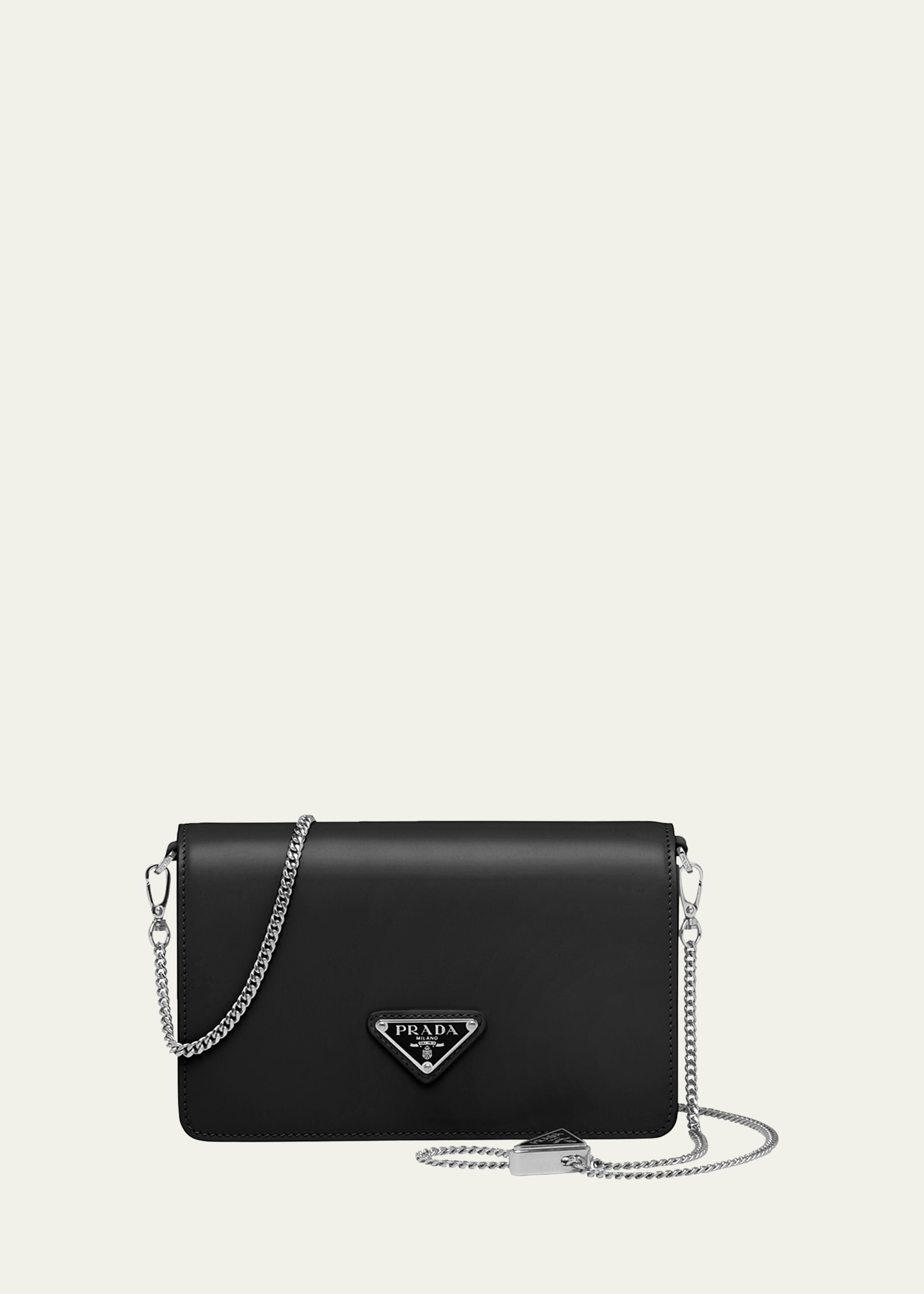 Prada Mini Triangle Logo Brushed Crossbody Bag In F0002 Nero | ModeSens