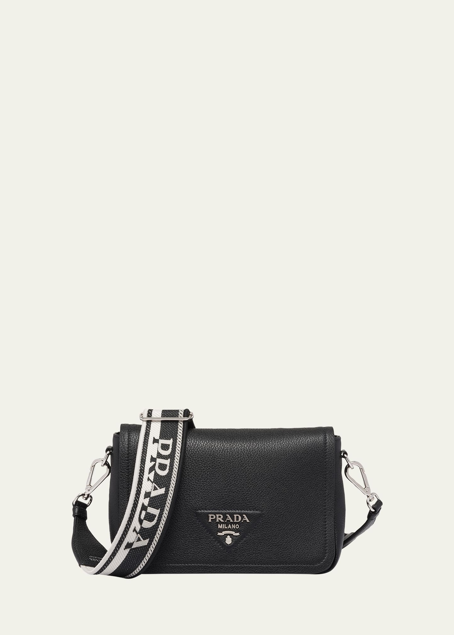Shop Prada Small Logo Soft Leather Shoulder Bag In F0002 Nero