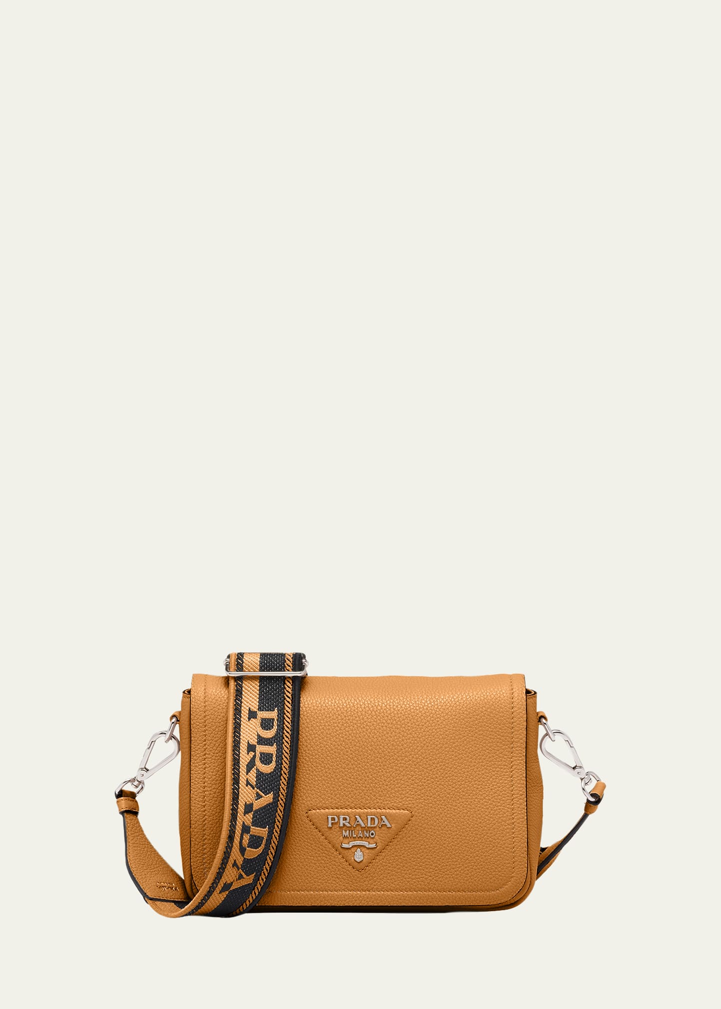 Shop Prada Small Logo Soft Leather Shoulder Bag In F03of Caramel X N