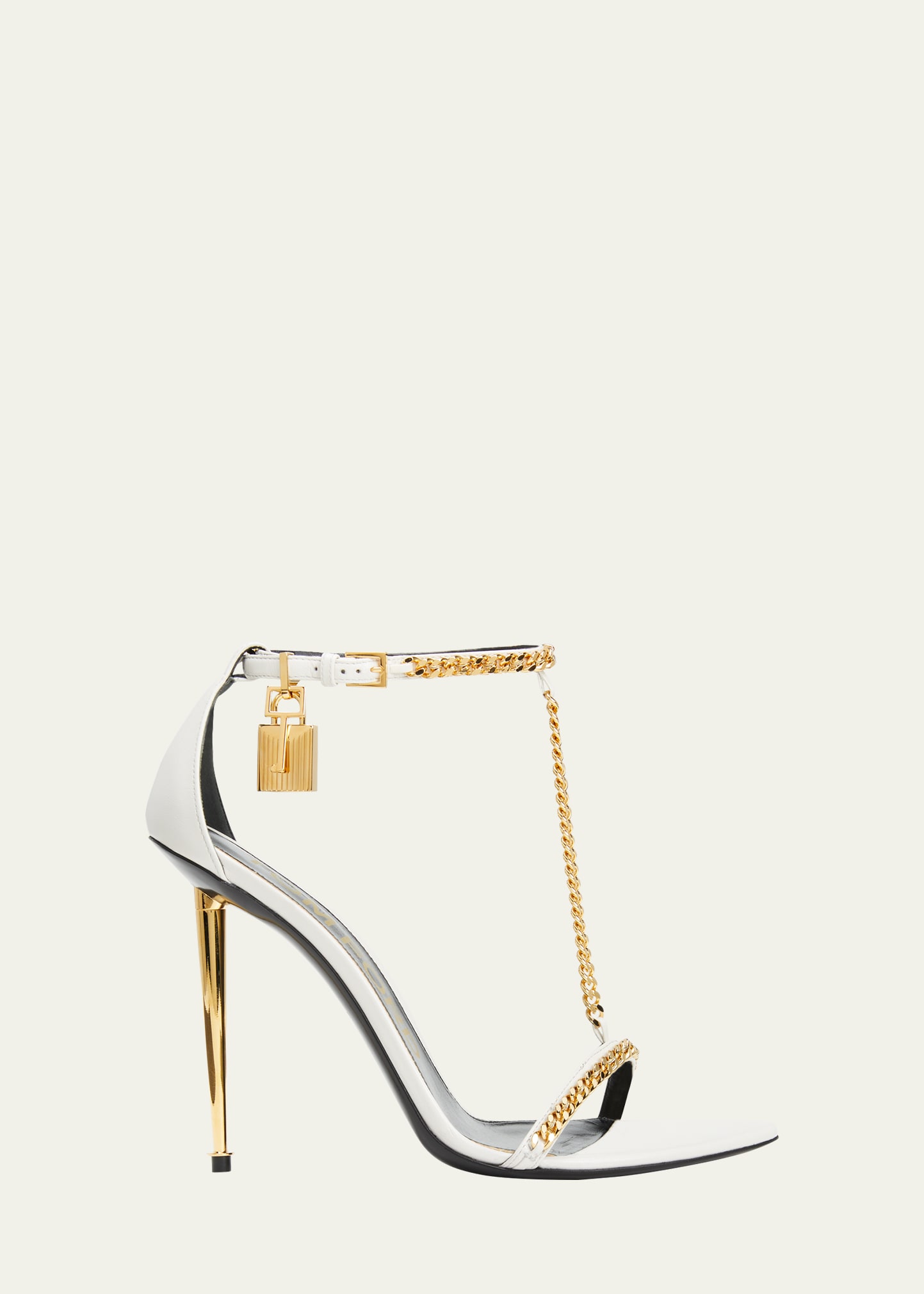 TOM FORD Padlock T-Strap Chain Leather Sandals
