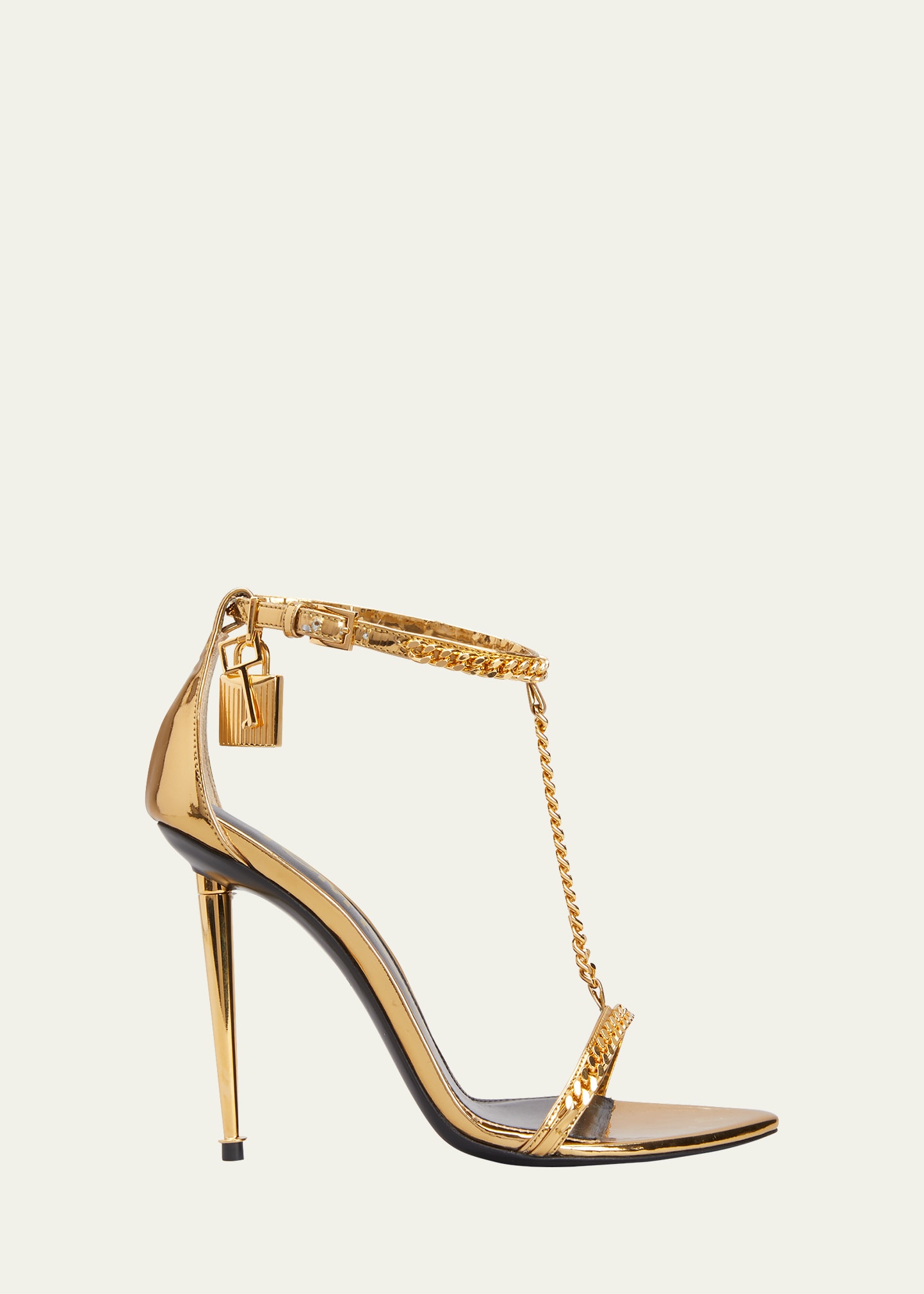 TOM FORD Mirror Padlock T-Strap Chain Leather Sandals