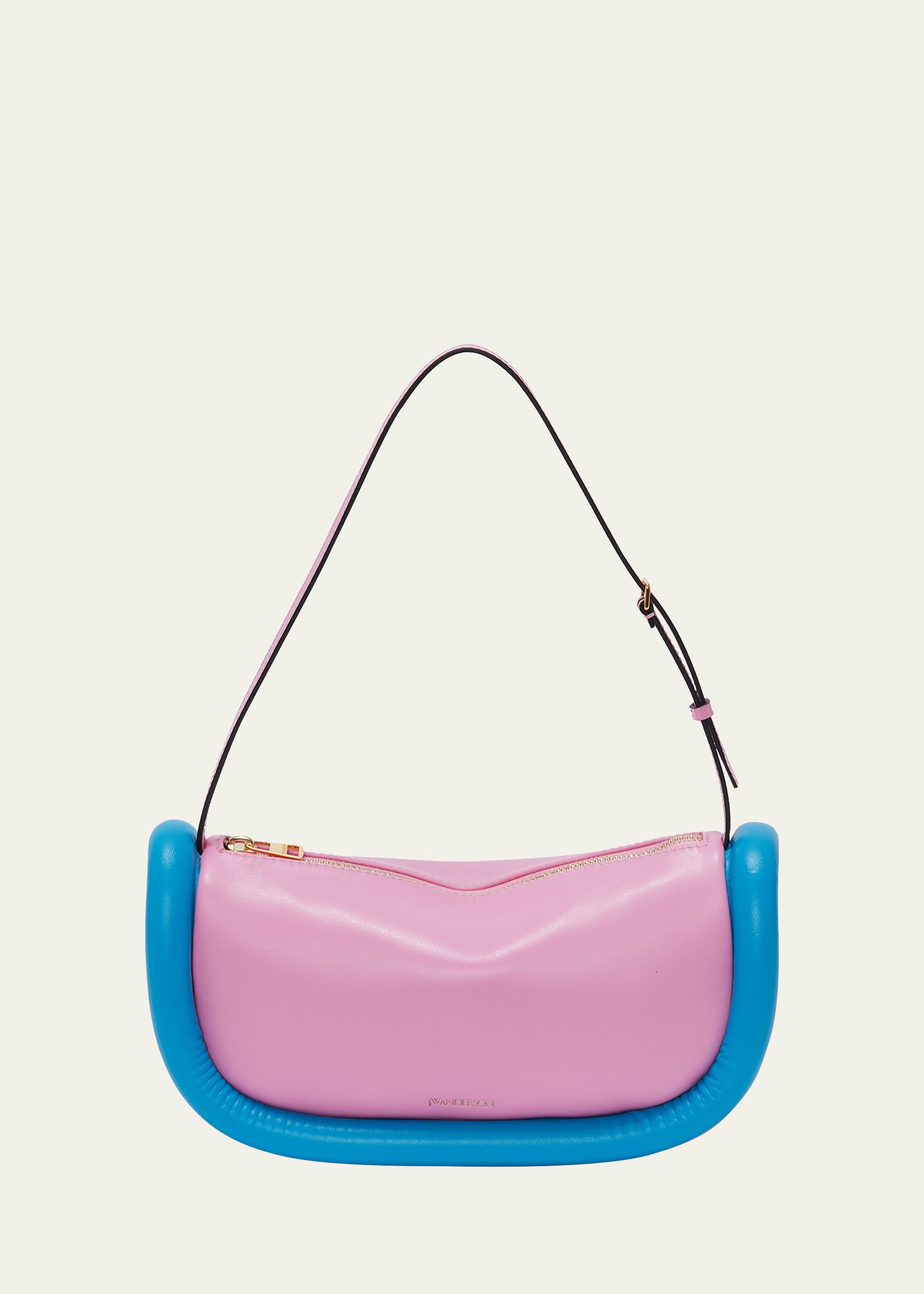 Jw Anderson The Bumper Zip Leather Shoulder Bag In Pink/cyan Blue