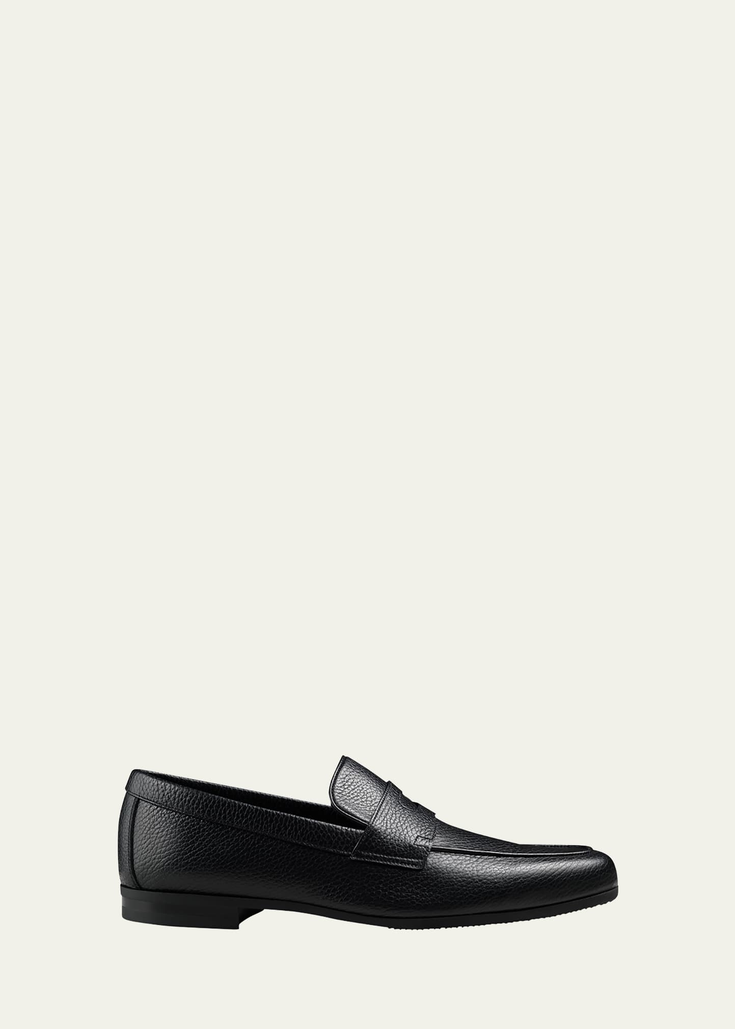 John Lobb Men's Thorne Soft Textured Leather Penny Loafers In Black