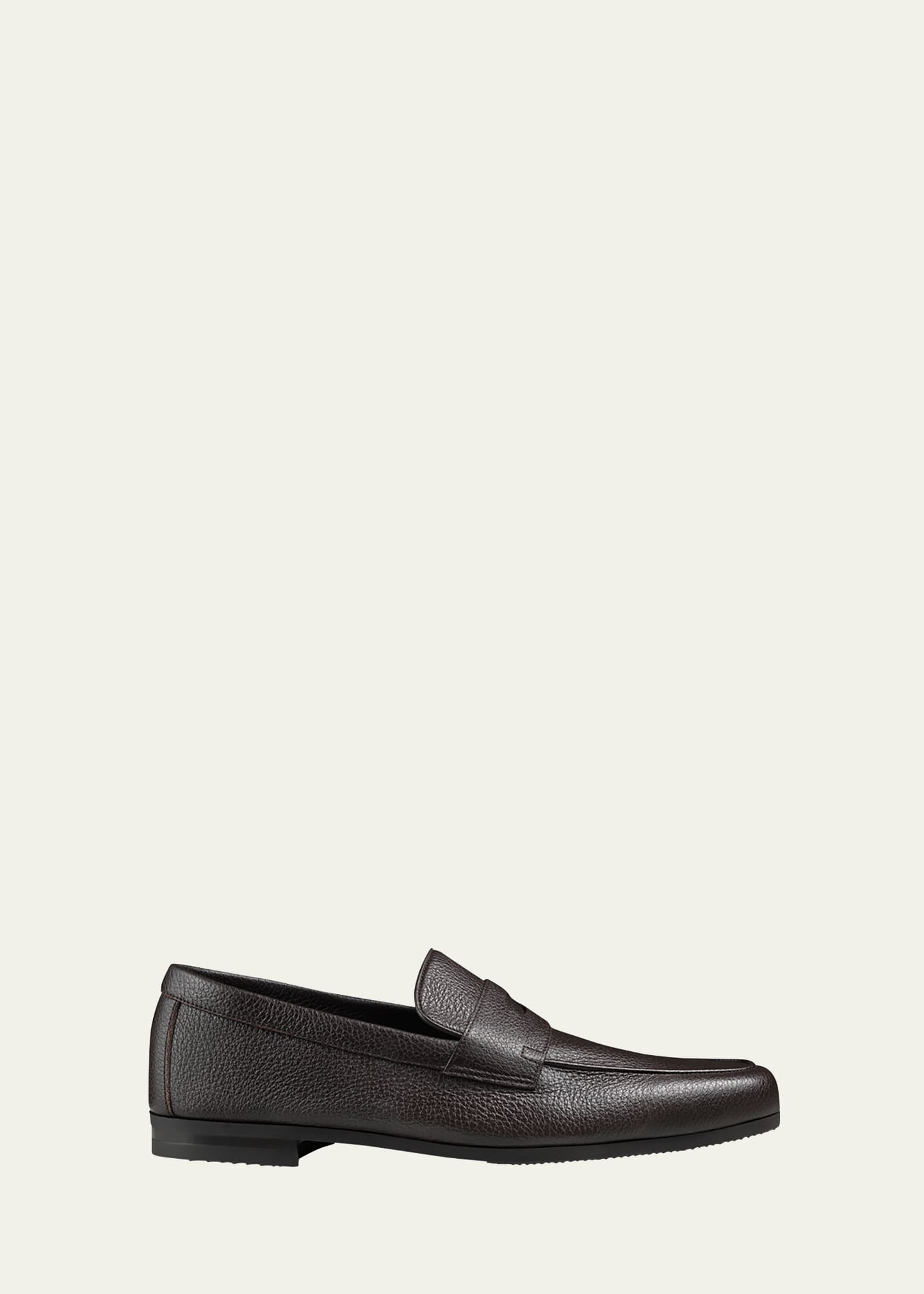 Shop John Lobb Men's Thorne Soft Textured Leather Penny Loafers In Dark Brown