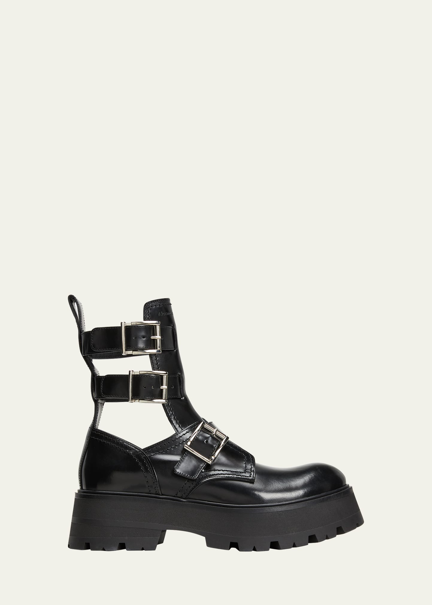 Alexander McQueen Rave Calfskin Buckle Loafer Boots
