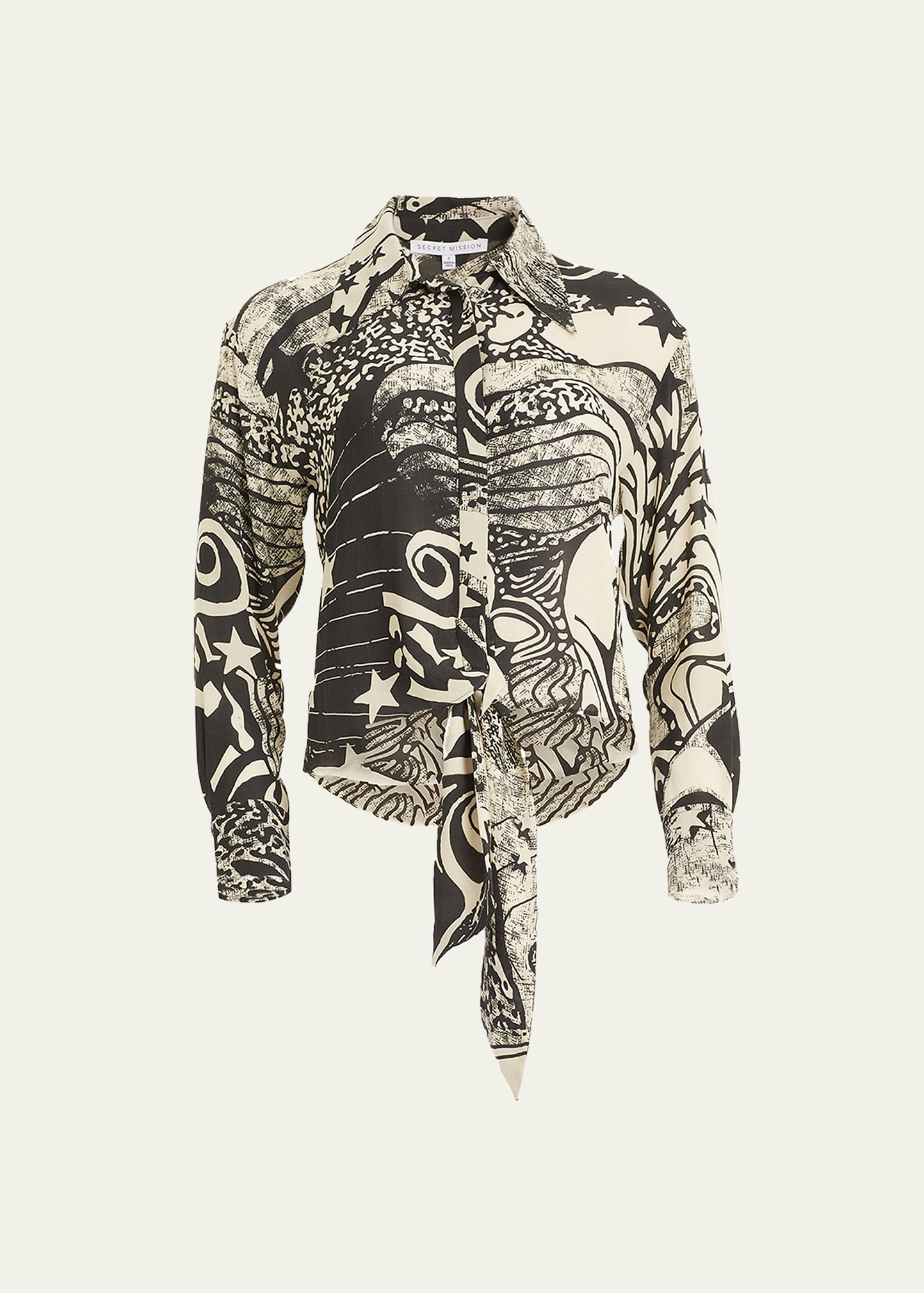 Secret Mission Mitski Button-front Printed Silk Blouse In Psychedelic Black