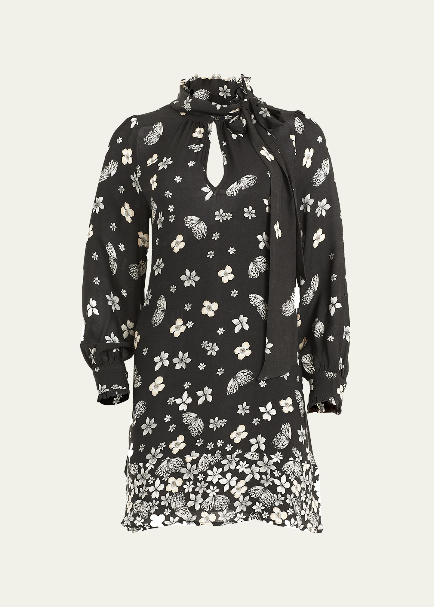 SECRET MISSION CILIA TIE-NECK FLORAL MINI DRESS