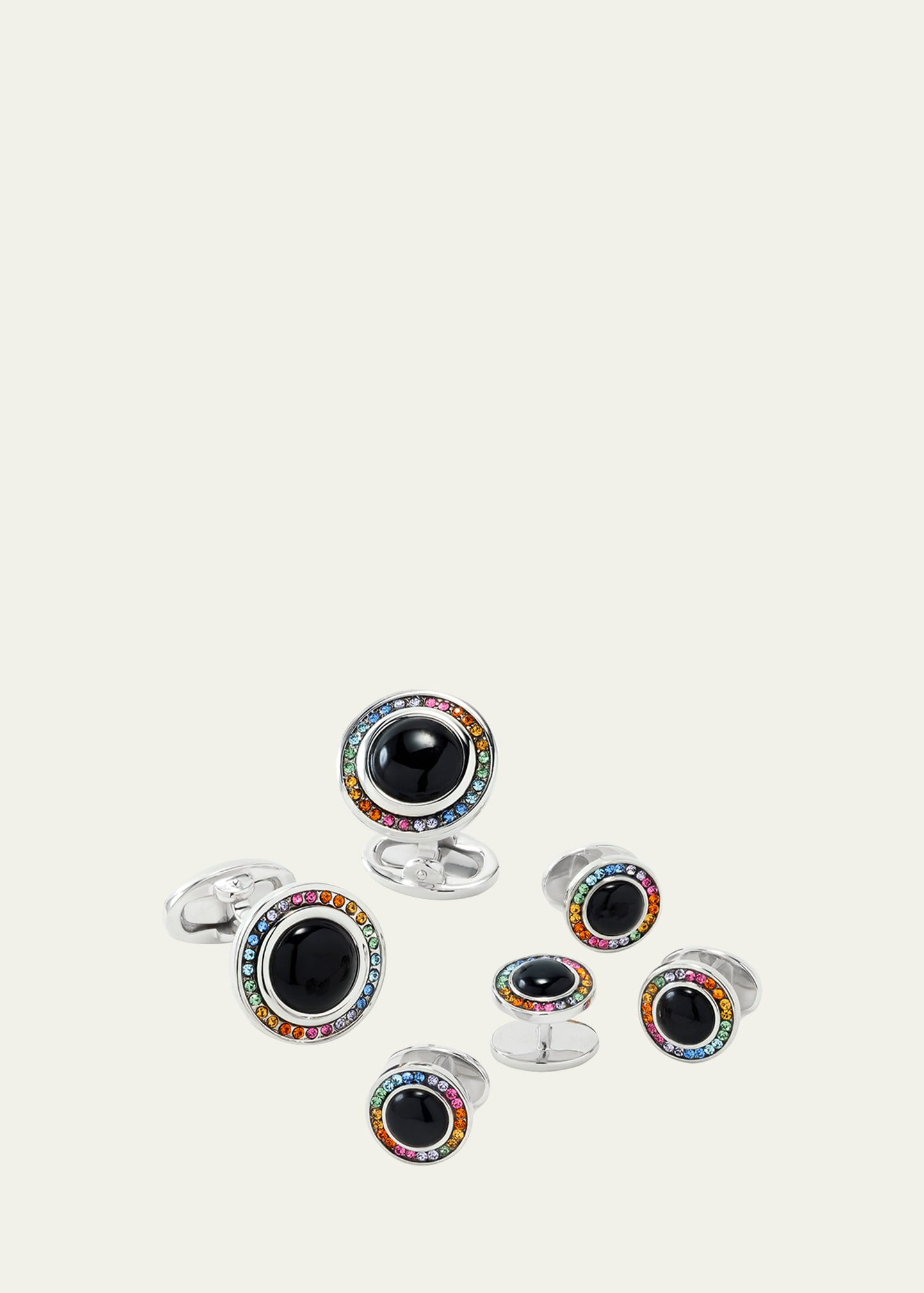 Jan Leslie Men's 6-piece Sterling Silver, Onyx & Rainbow Crystal Stud & Cufflinks Set In Black Multi