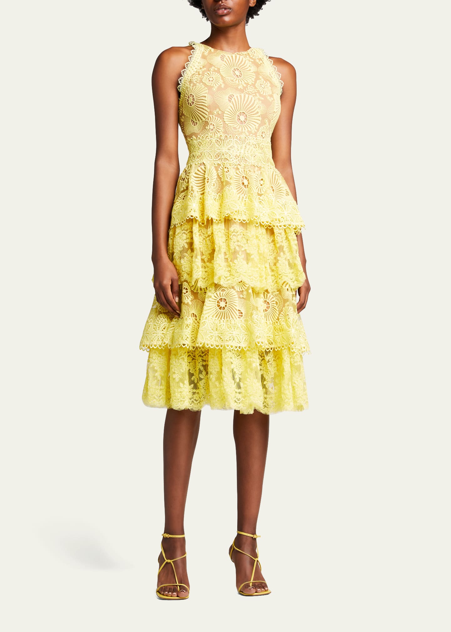 Bronx And Banco Bridget Lace Ruffled Fit & Flare Dress In Yellow | ModeSens