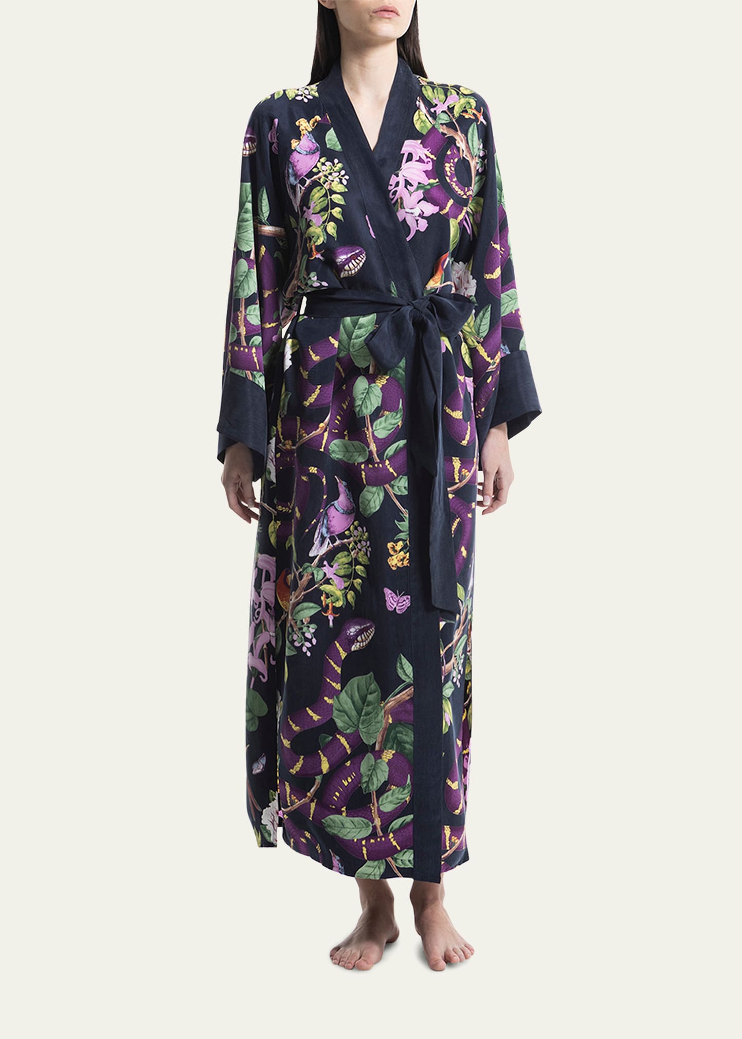 Niluu Printed Vegan Silk Kimono Robe In Jagger