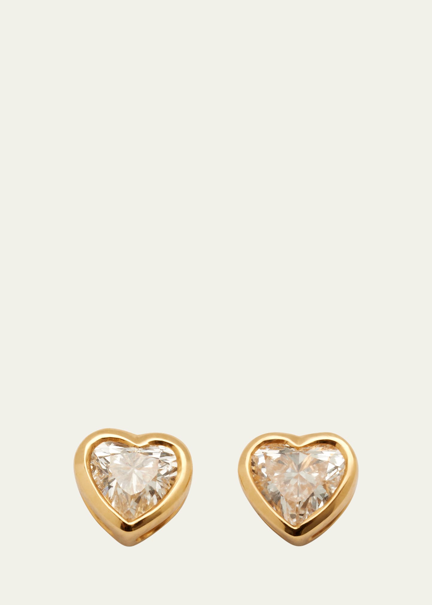 Bezel Diamond Heart Stud Earrings in Yellow Gold
